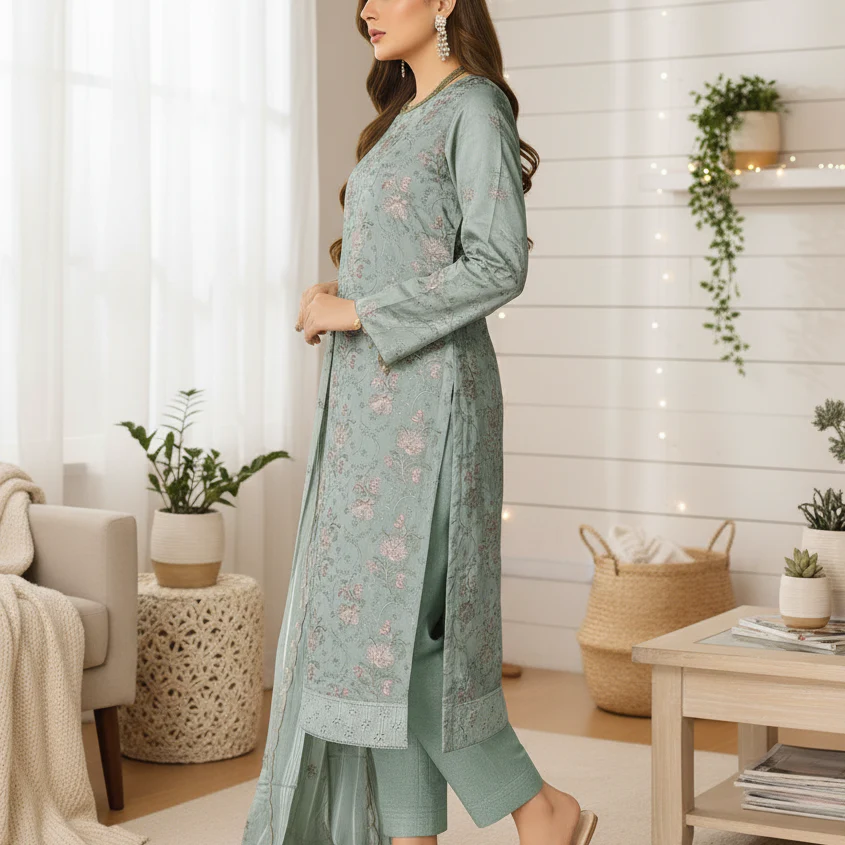 3PC Unstitched Embroidered Suit US5509 - Image 3