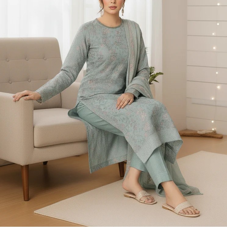 3PC Unstitched Embroidered Suit US5509 - Image 4