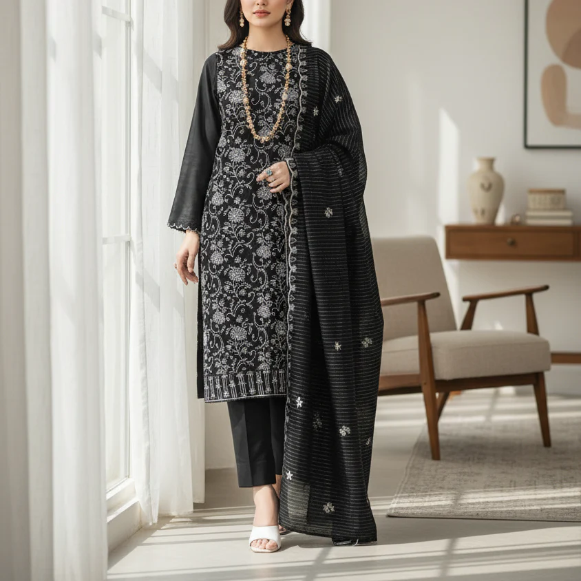 3PC Unstitched Embroidered Suit US5510 - Image 2