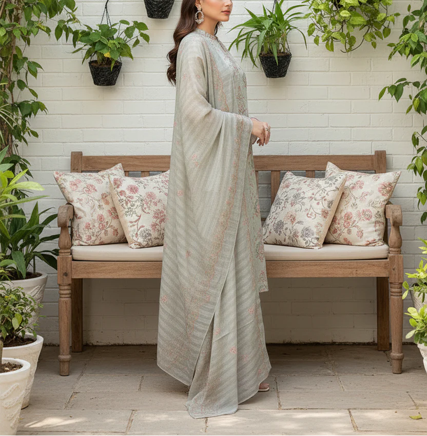 3PC Unstitched Embroidered Suit US5511 - Image 3