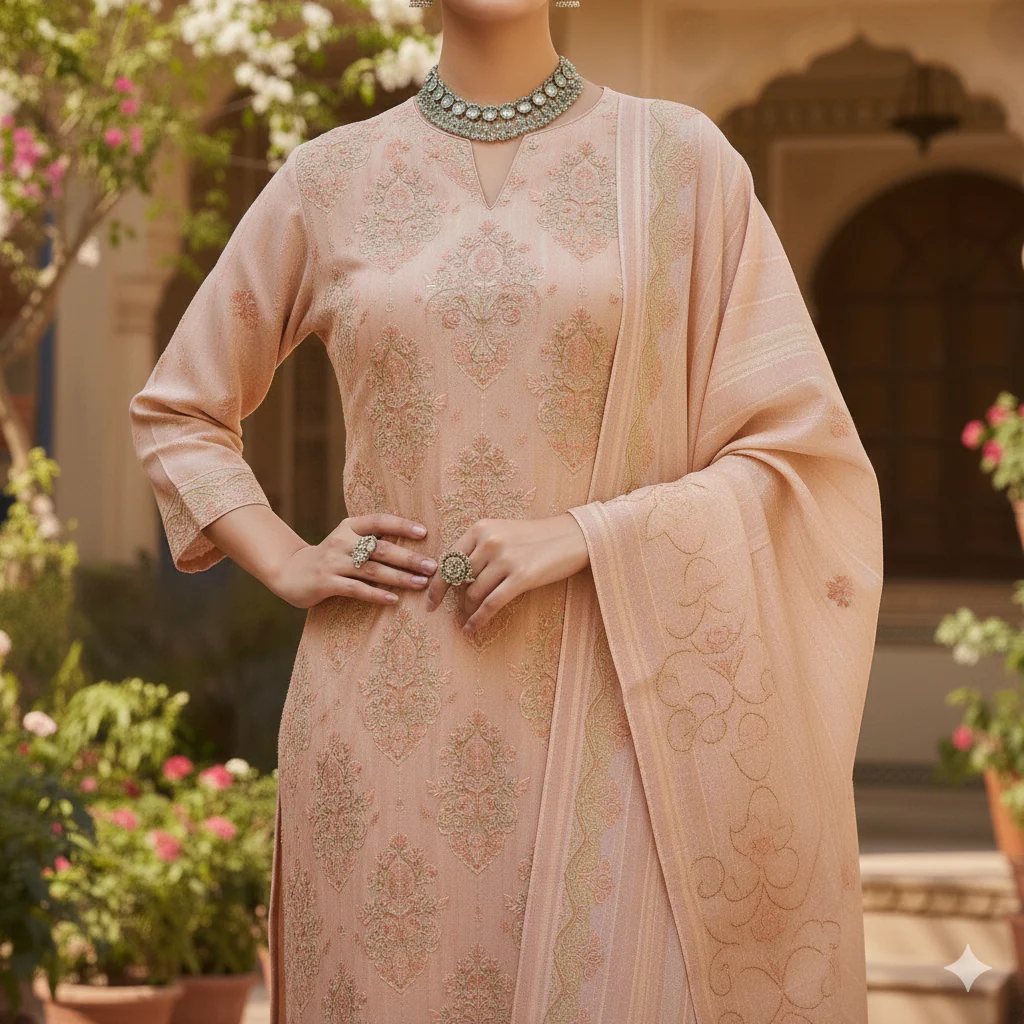 3PC Unstitched Embroidered Suit US5512 - Image 3