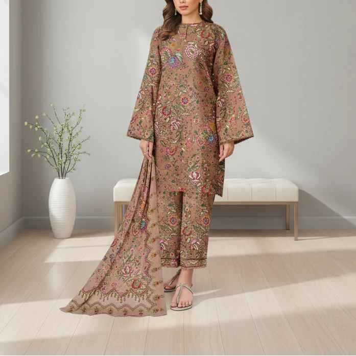 3PC Unstitched Printed Suit US5532 - Image 2