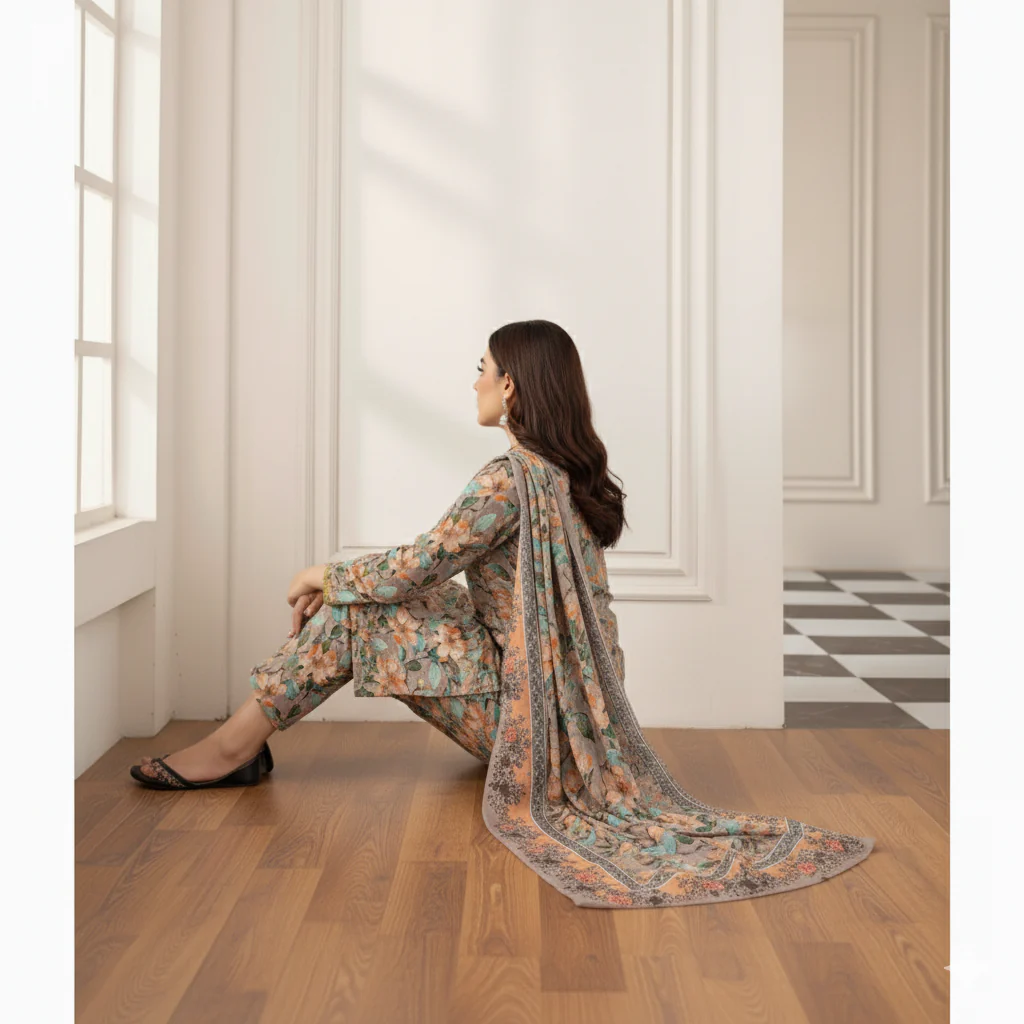 3PC Unstitched Printed Suit US5534 - Image 3