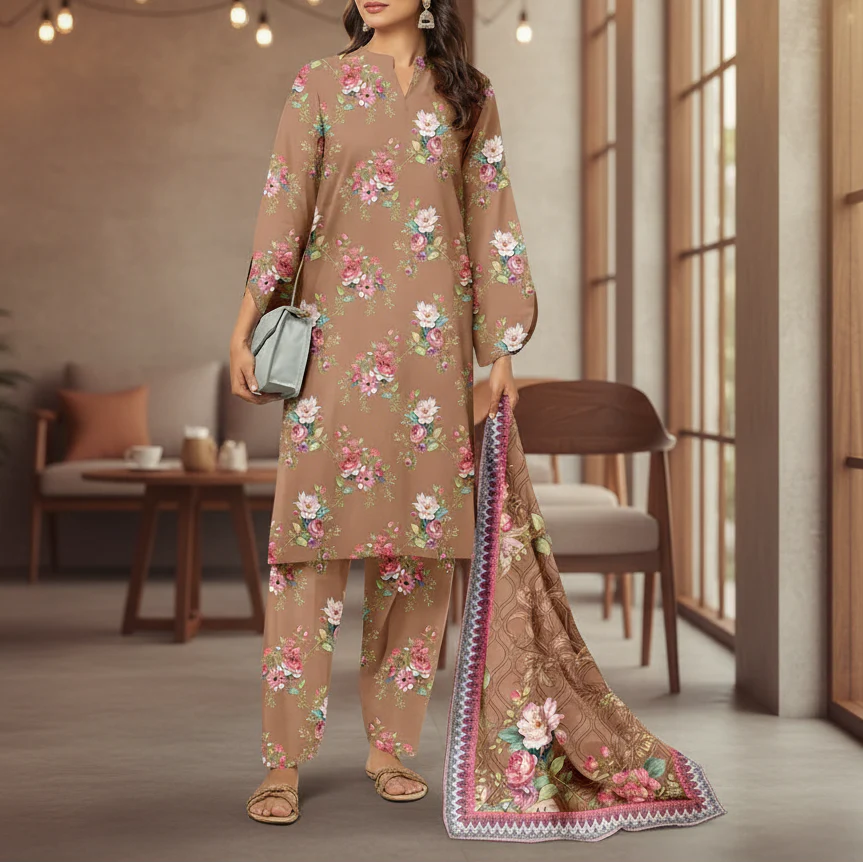3PC Unstitched Printed Suit US5536 - Image 2