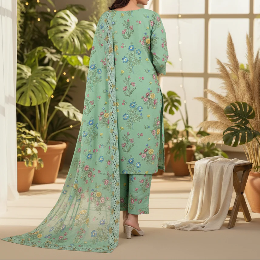 3 PC Unstitched Printed Suit - Image 5