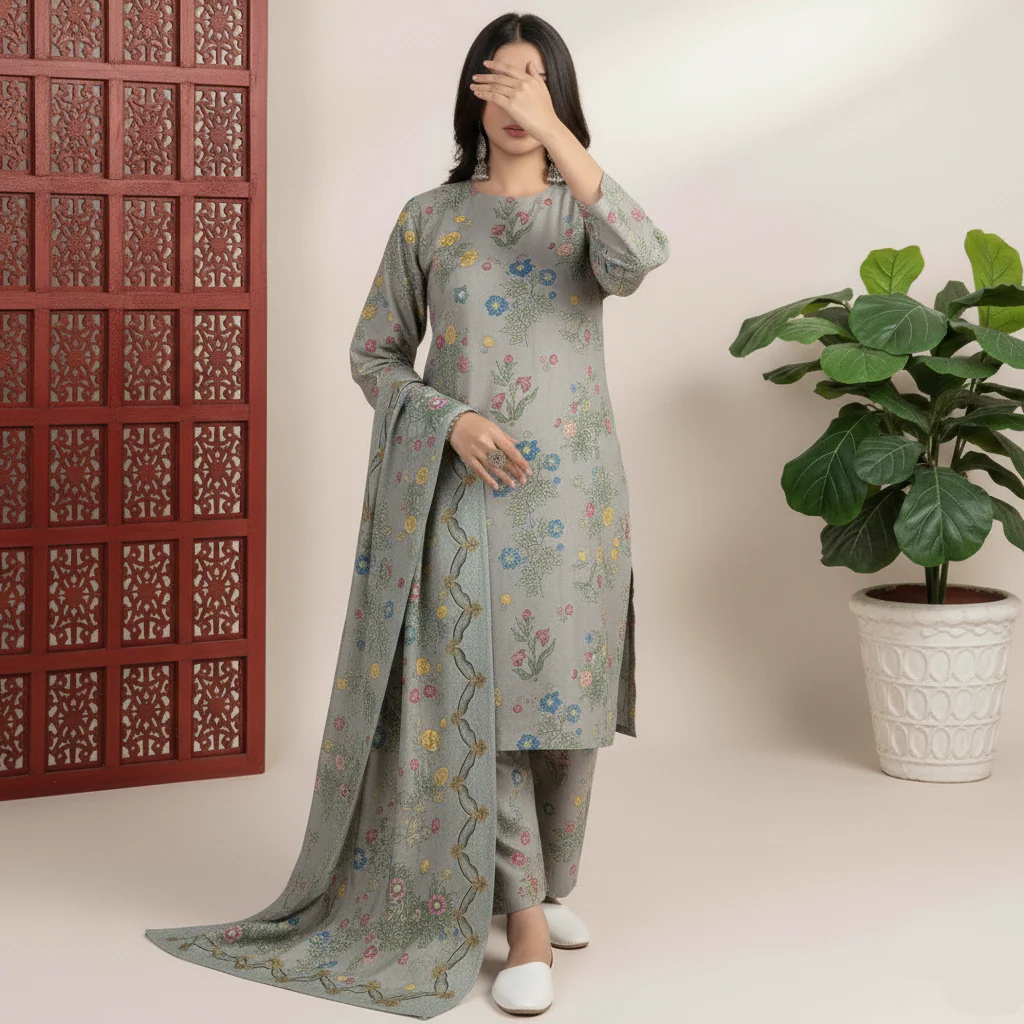 3 PC Unstitched Printed Suit - Image 2