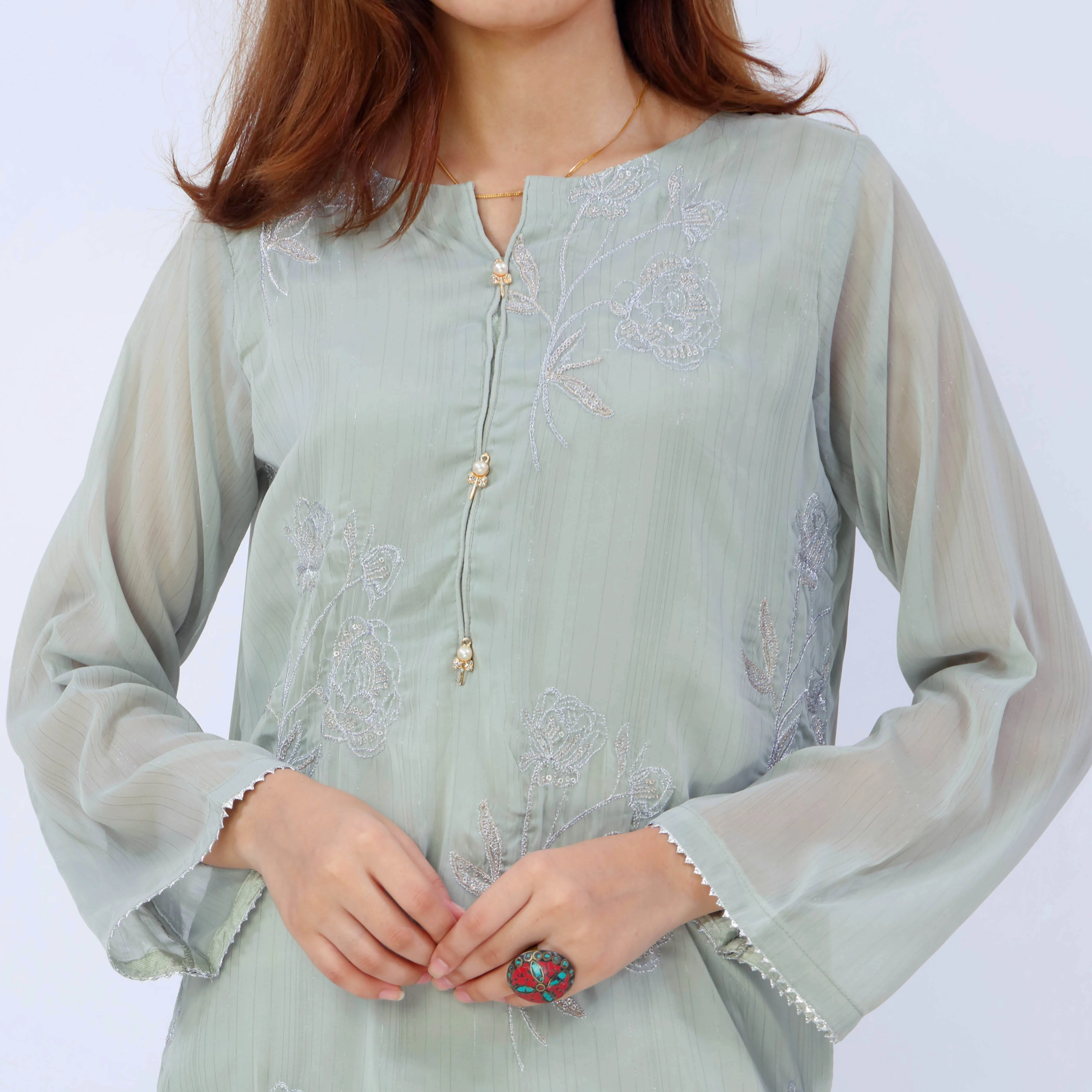 3PC- Chiffon Zari Suit PS5339 - Image 3