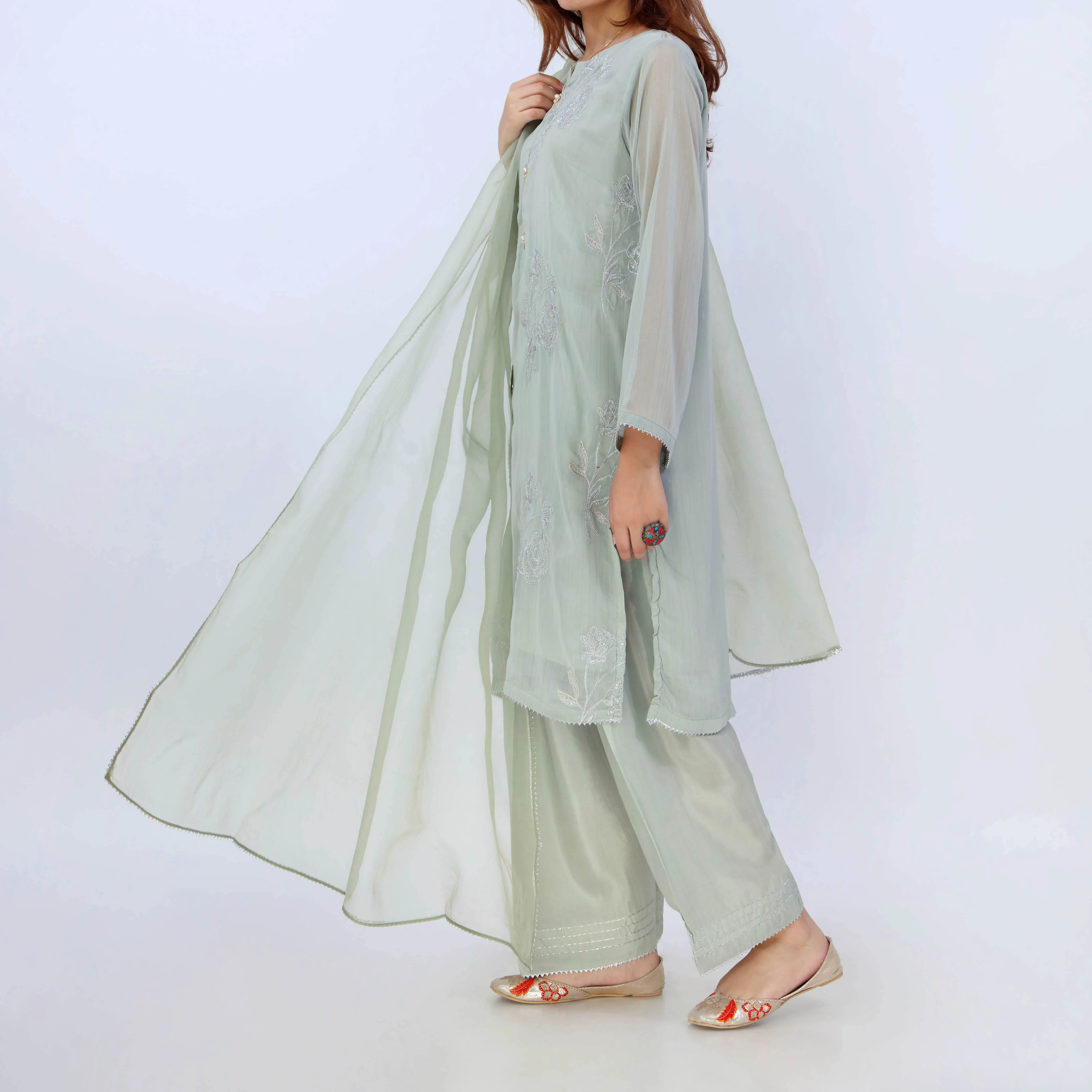 3PC- Chiffon Zari Suit PS5339 - Image 4