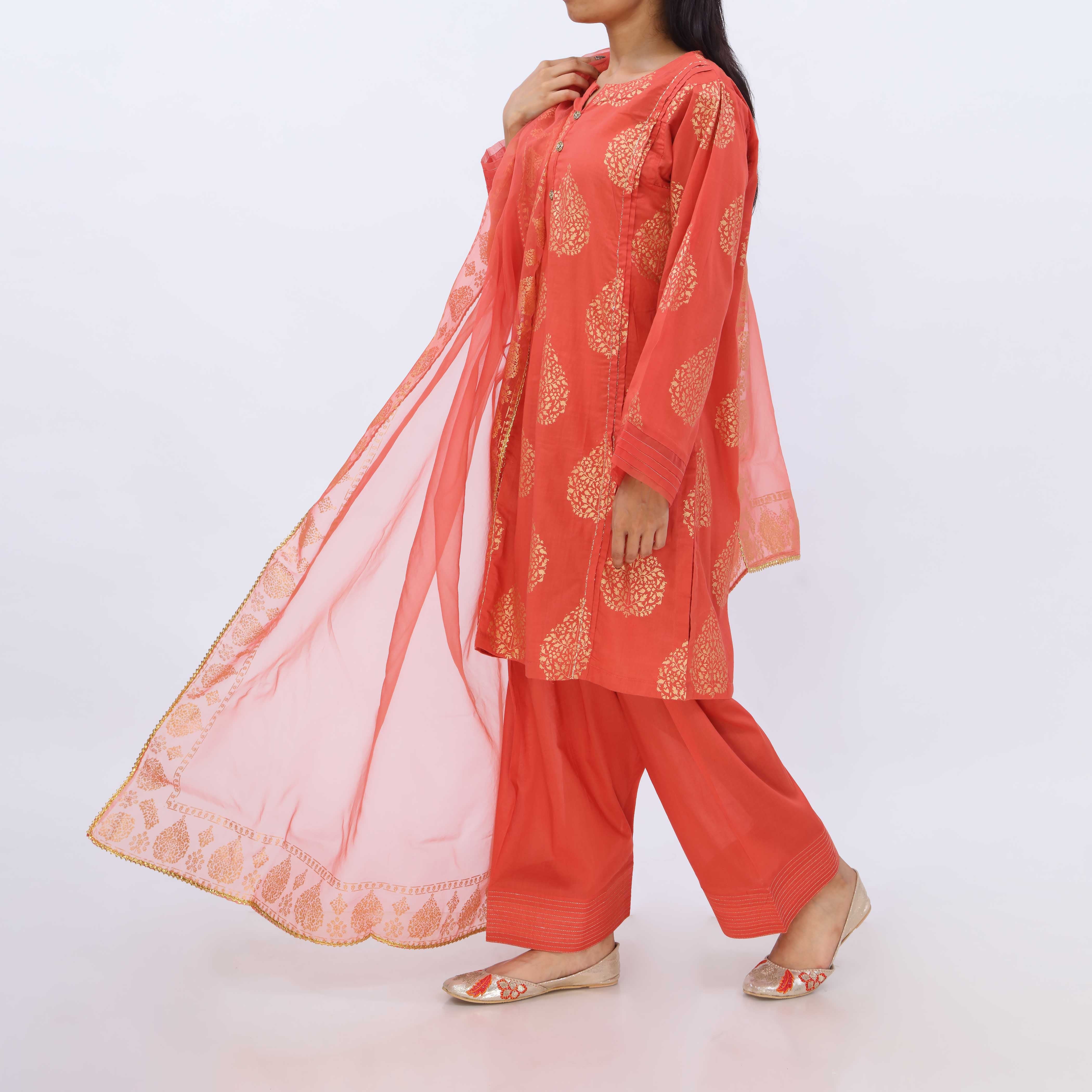 3PC- Cotton Cambric Printed Suit PS5378 - Image 4