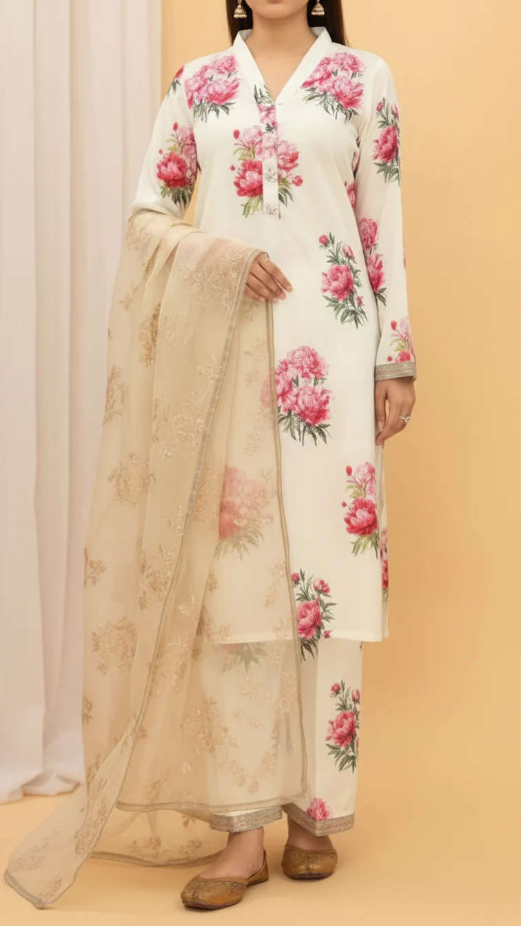 3PC- Digital Printed Grip Silk Suit PS5109