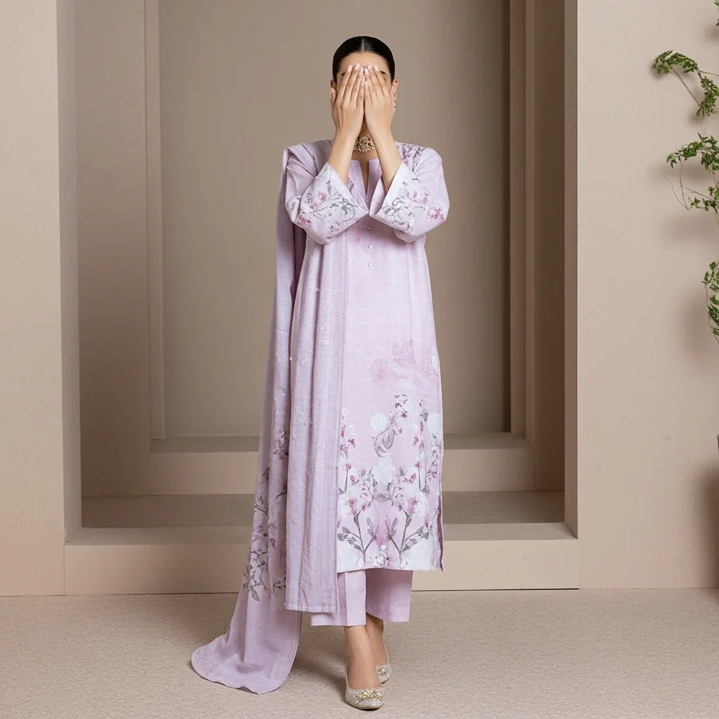 3PC Digital Printed Raw Silk Suit PW5142 - Image 2