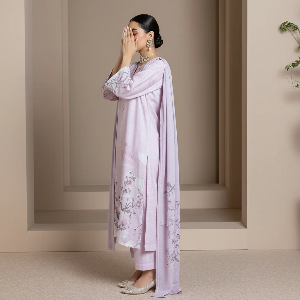 3PC Digital Printed Raw Silk Suit PW5142 - Image 3