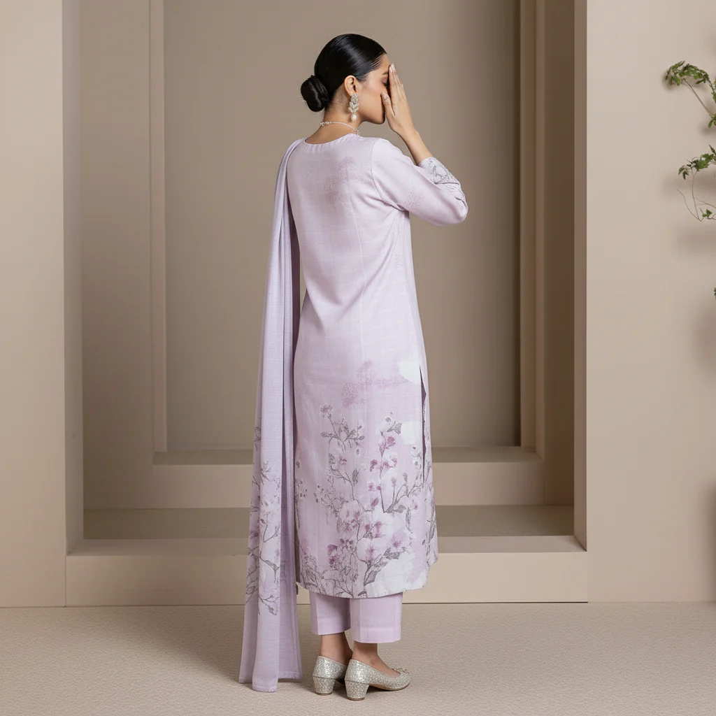 3PC Digital Printed Raw Silk Suit PW5142 - Image 4