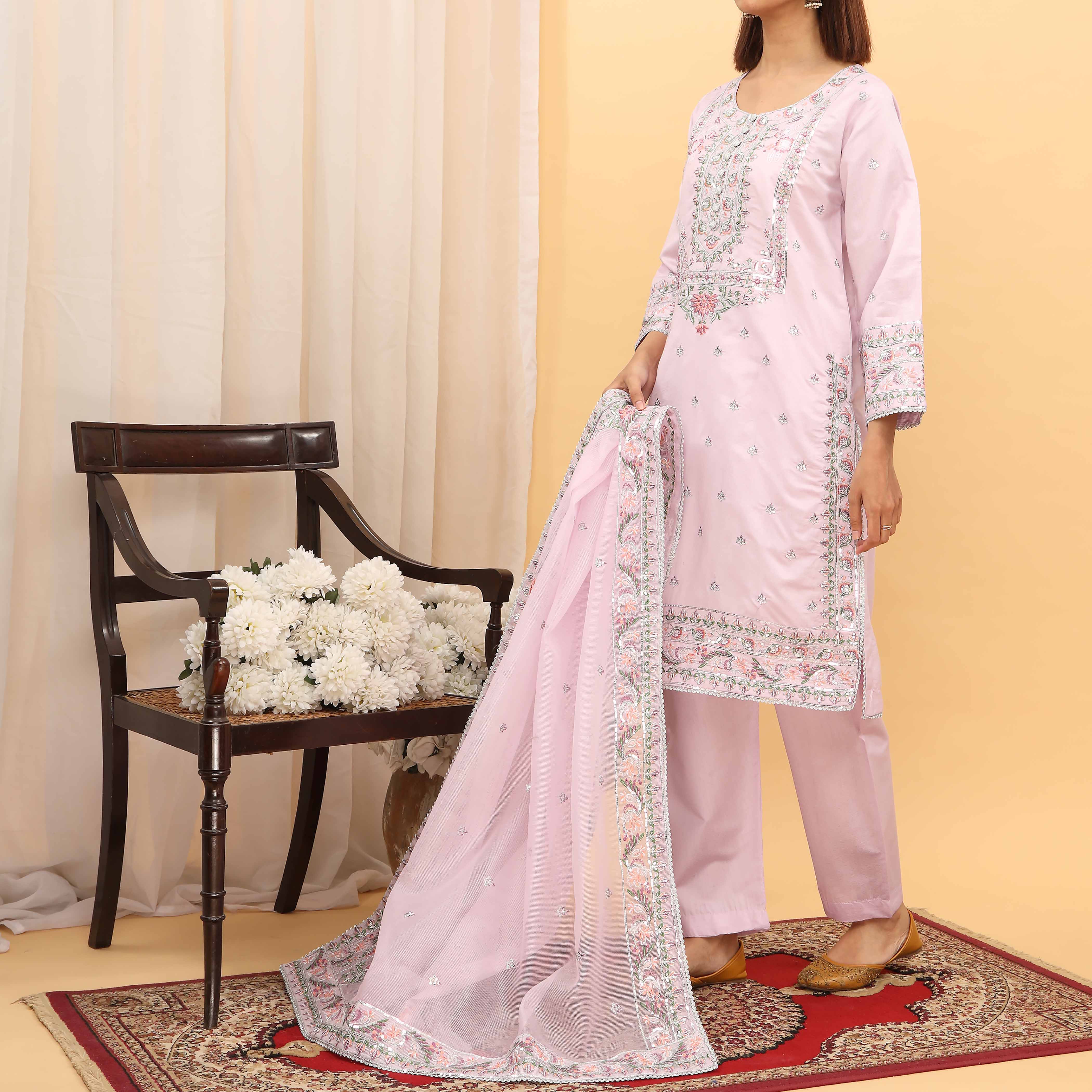 3PC- Embellished Khaddi Net Suit PF5010 - Image 2