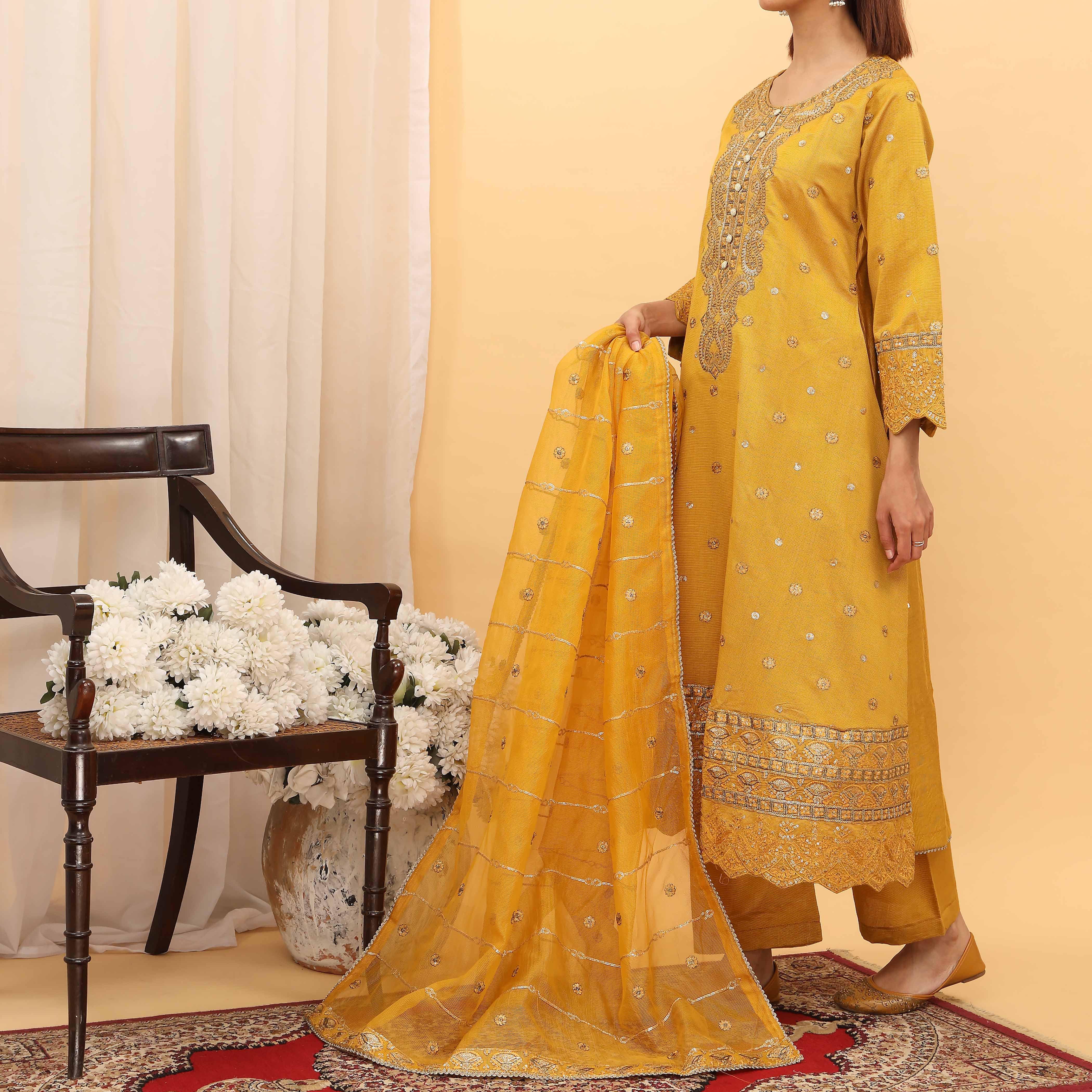 3PC- Embellished Khaddi Net Suit PF5111 - Image 2