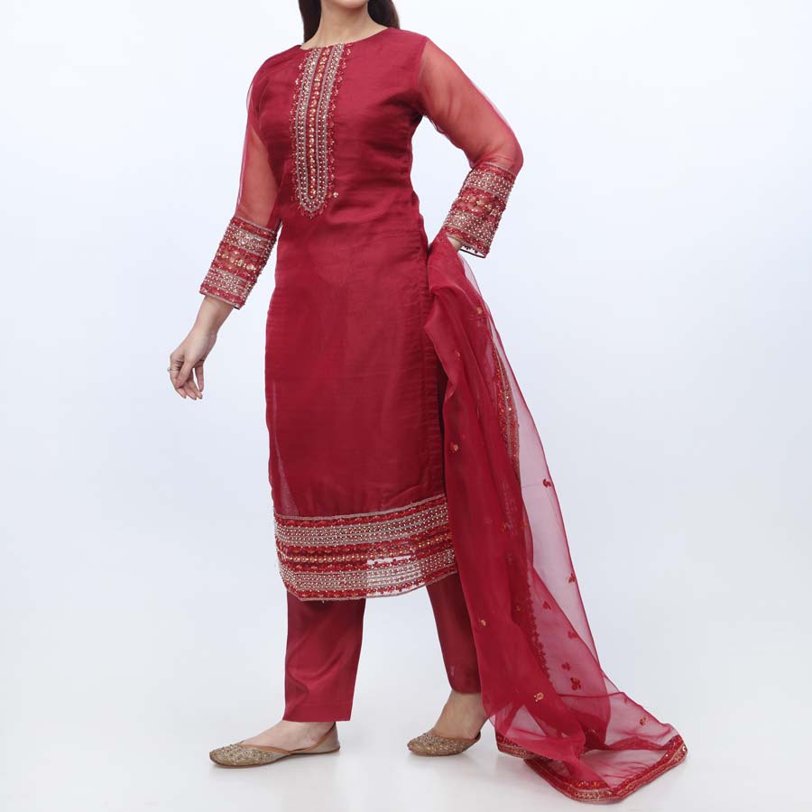 3PC- Embellished Organza Suit PW9089 - Image 2