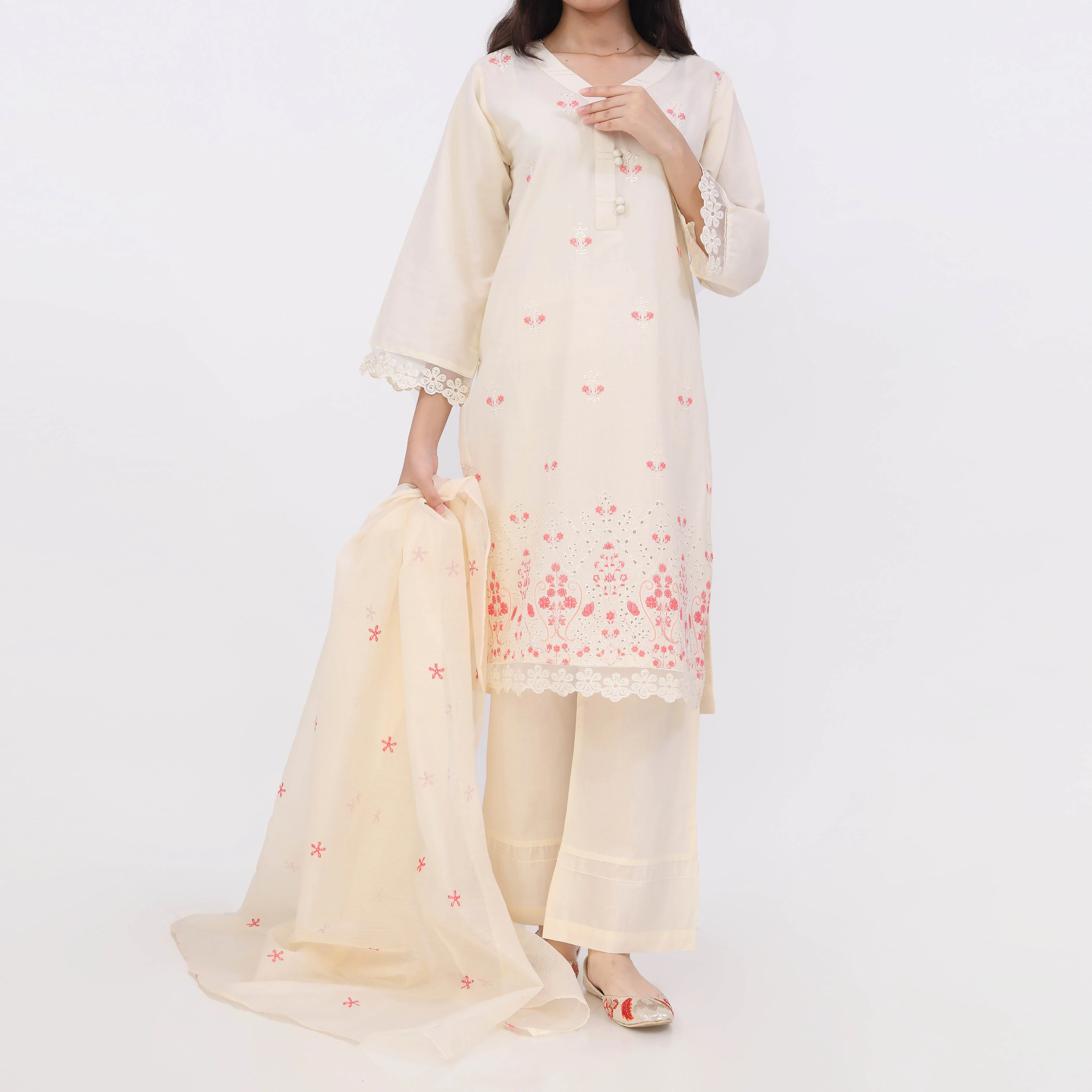 3PC- Embroiderd Cotton Cambric Suit PS5500 - Image 2