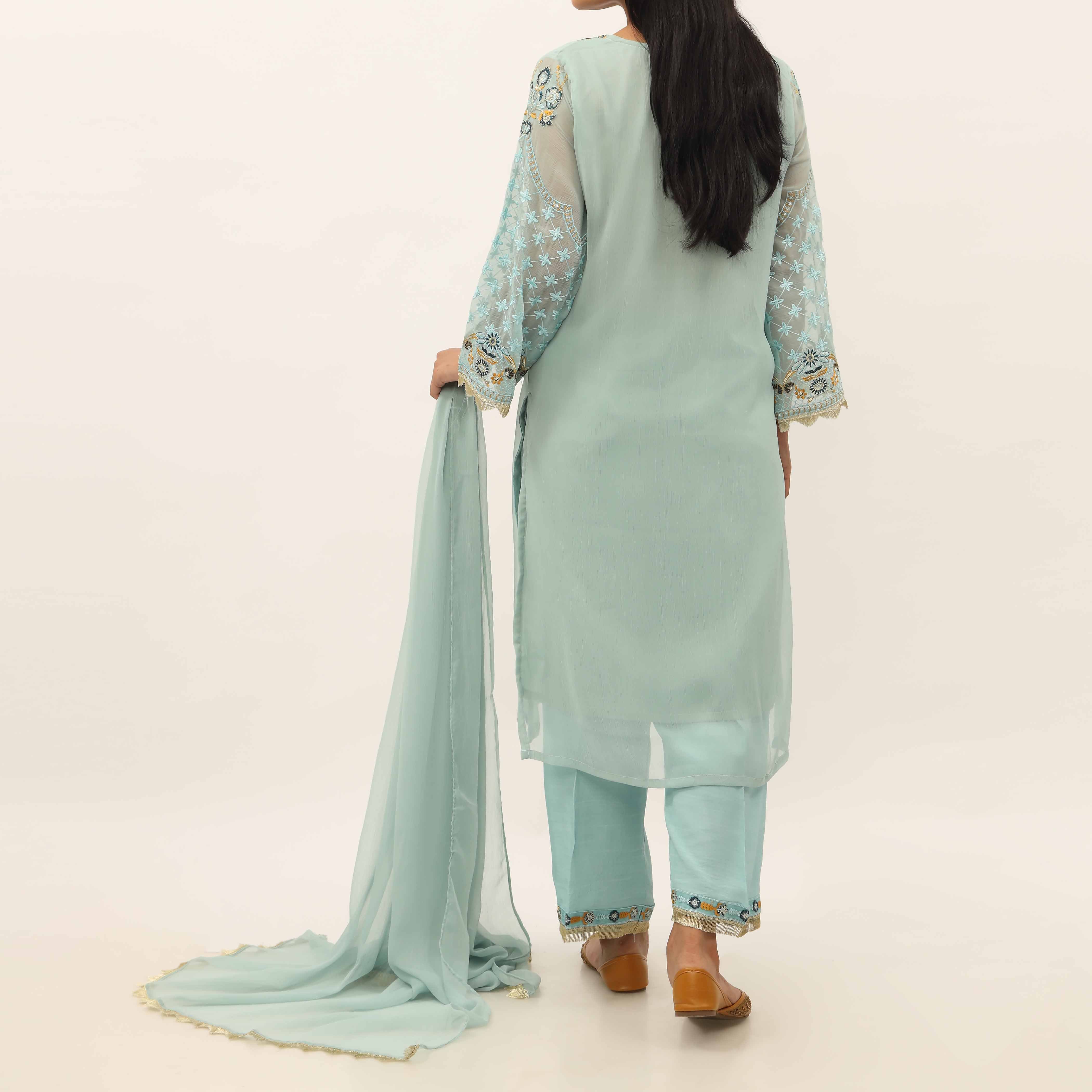 3PC- Embroiderd Crinkle Chiffon Suit PS5193 - Image 5