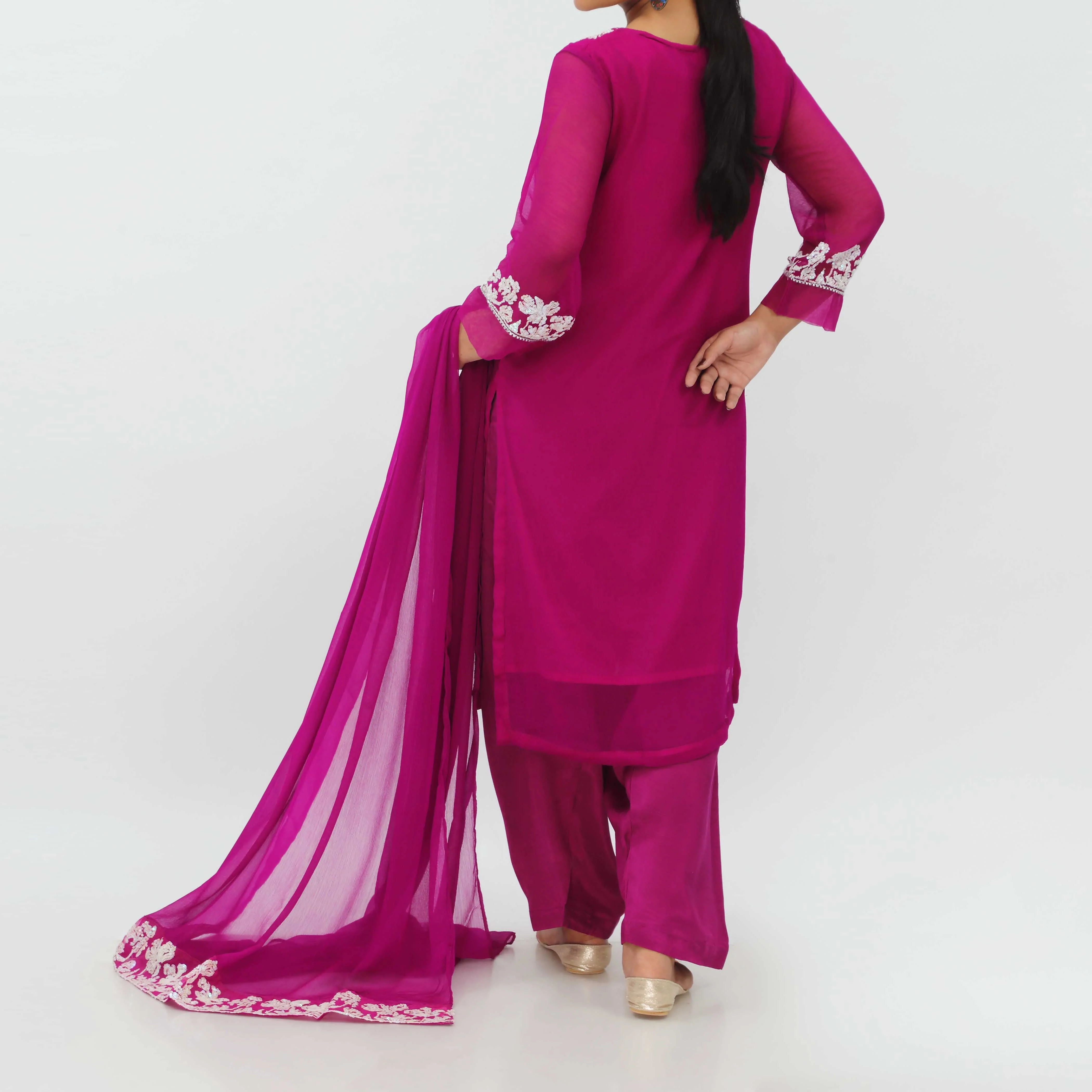 3PC- Embroiderd Crinkle Chiffon Suit PS5200 - Image 4
