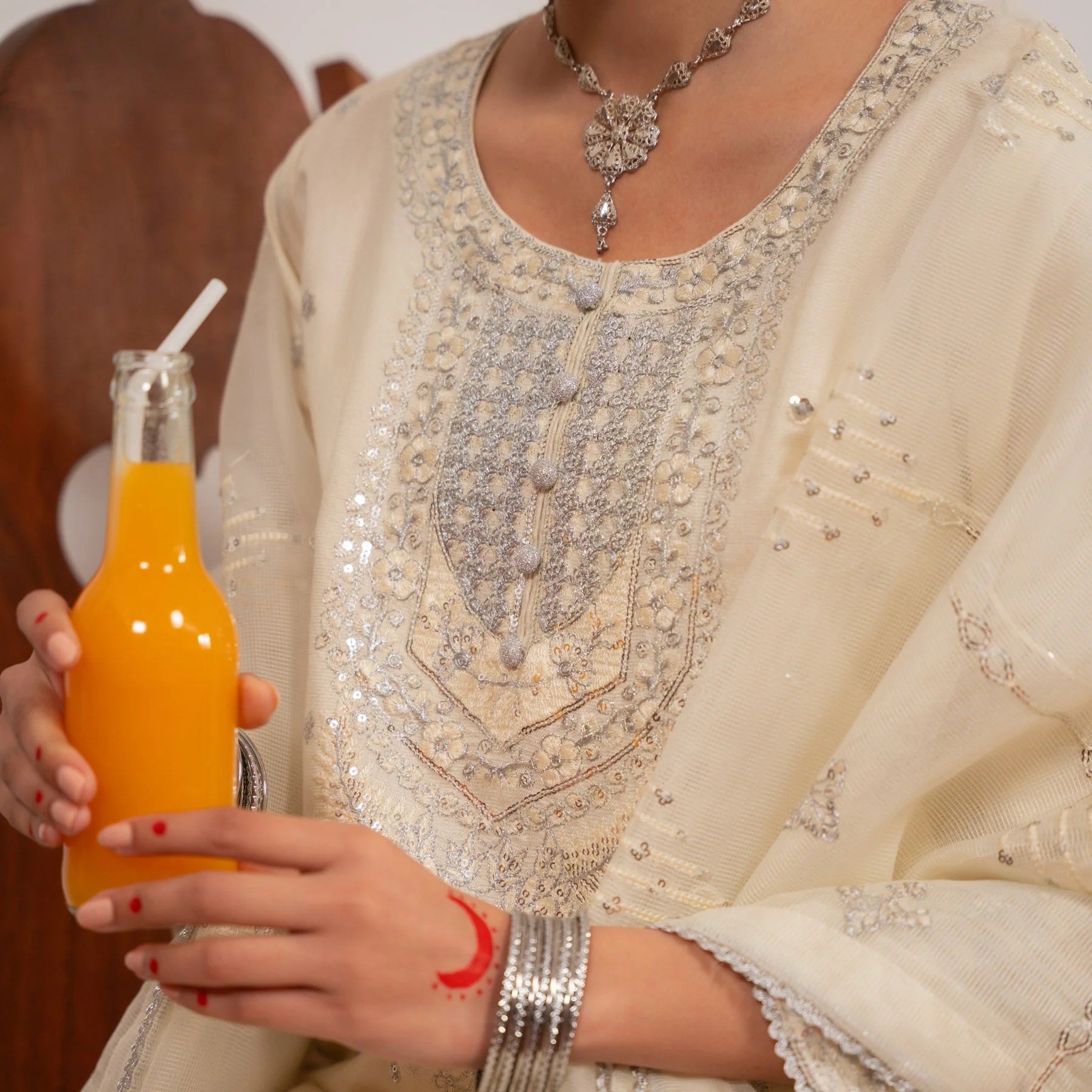3PC- Embroiderd Khadi Net Suit PF5046 - Image 3