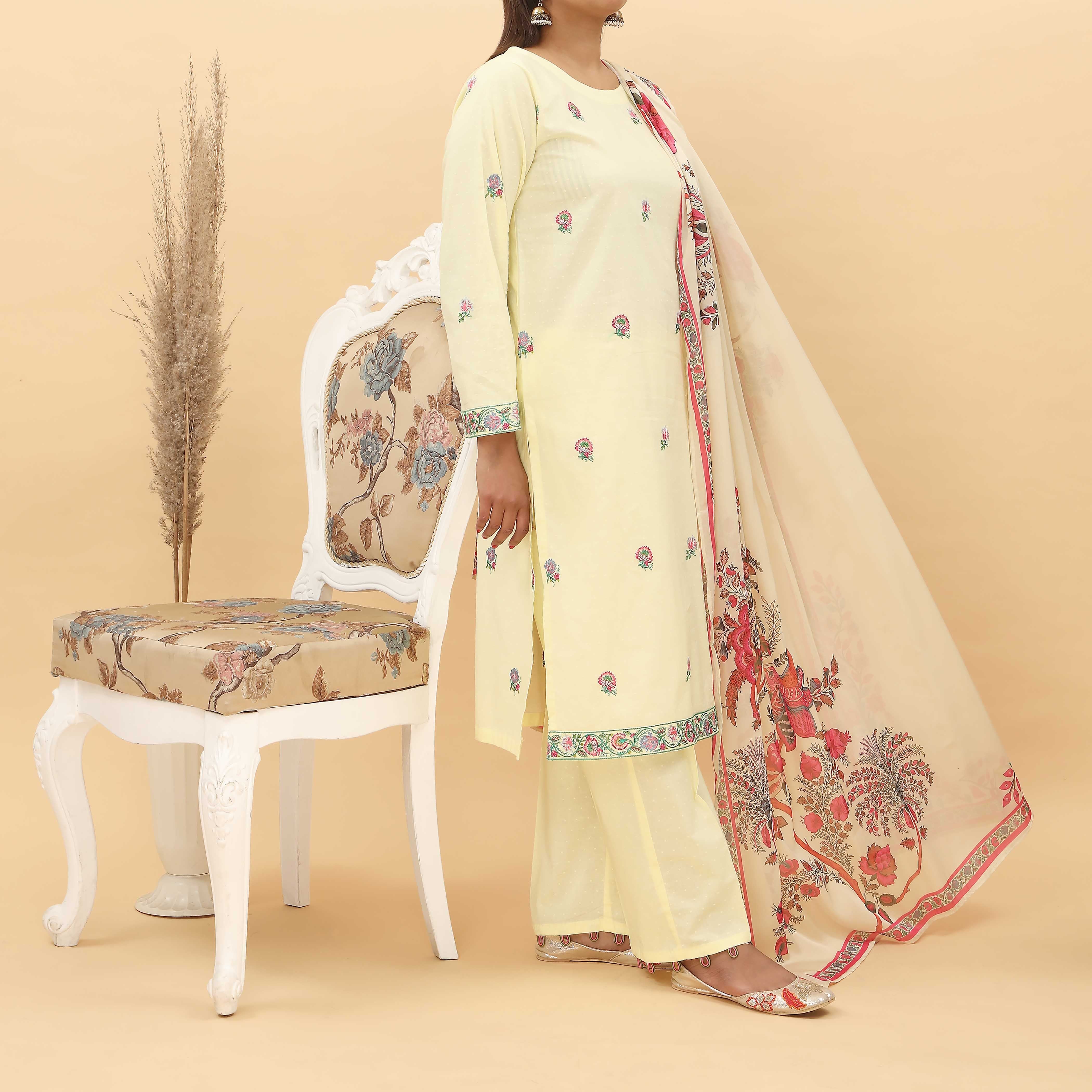 3PC- Embroidered Broshia Cotton Cambric Suit PS5035 - Image 2