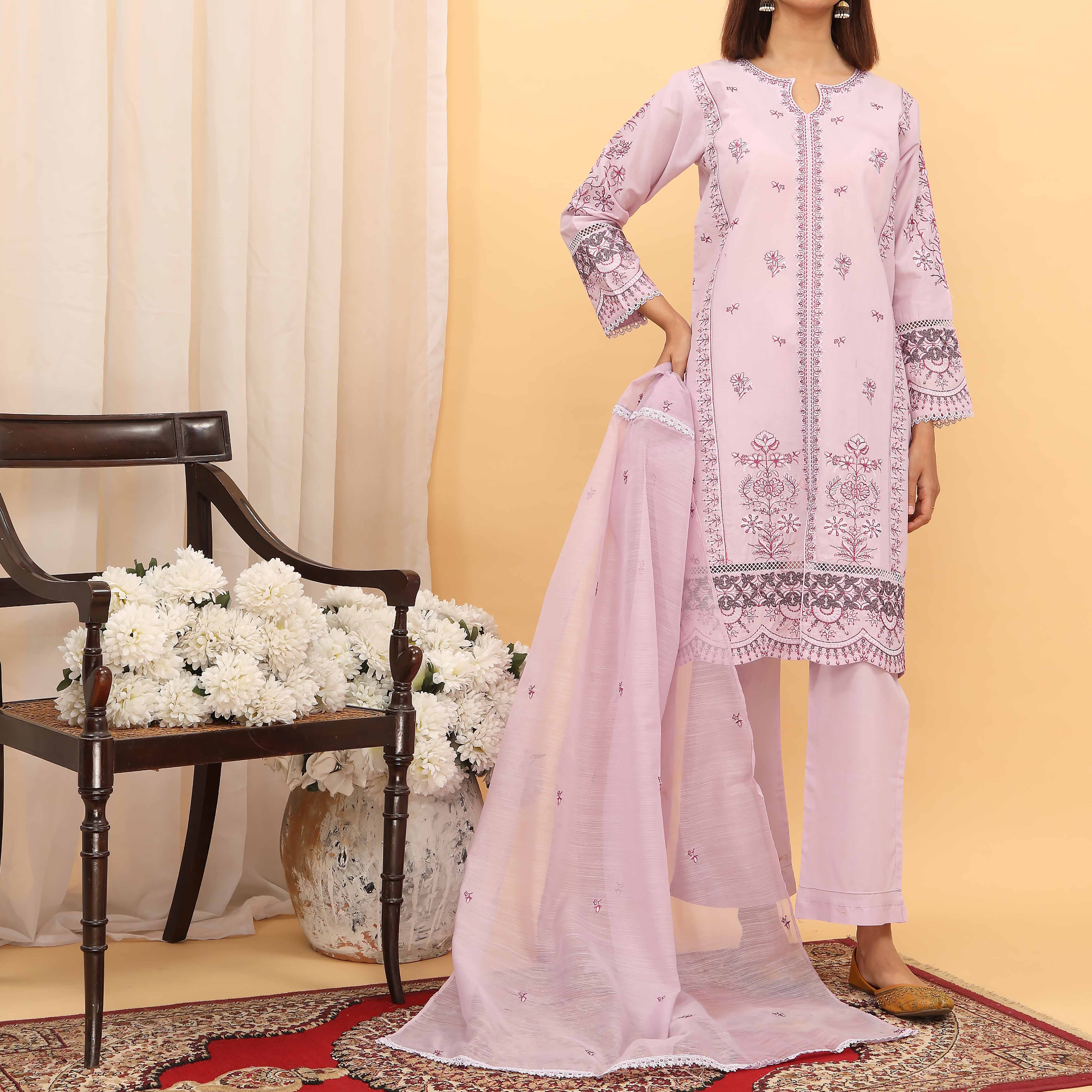 3PC- Embroidered Cambric Suit PS5210 - Image 2