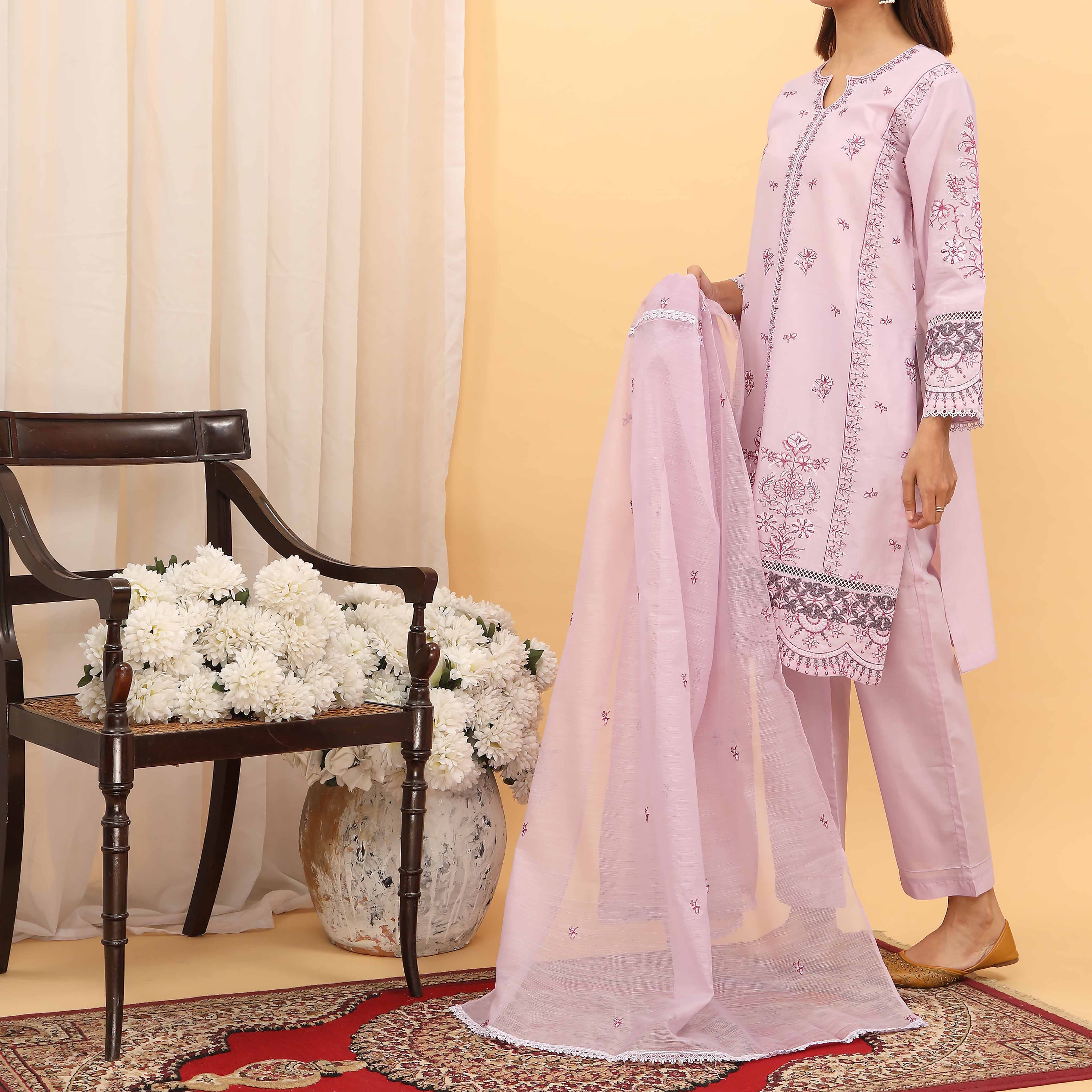 3PC- Embroidered Cambric Suit PS5210 - Image 3