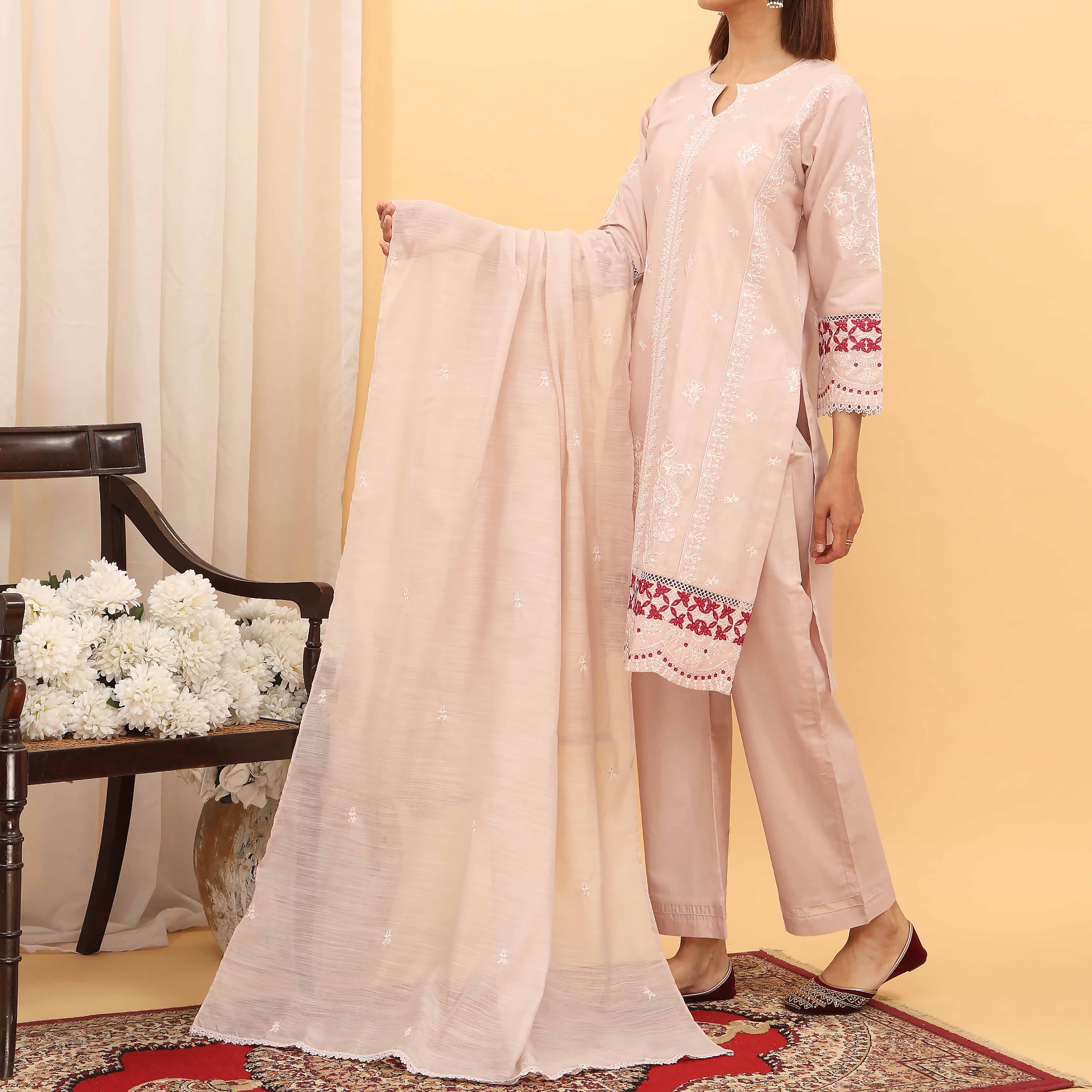 3PC- Embroidered Cambric Suit PS5211 - Image 2