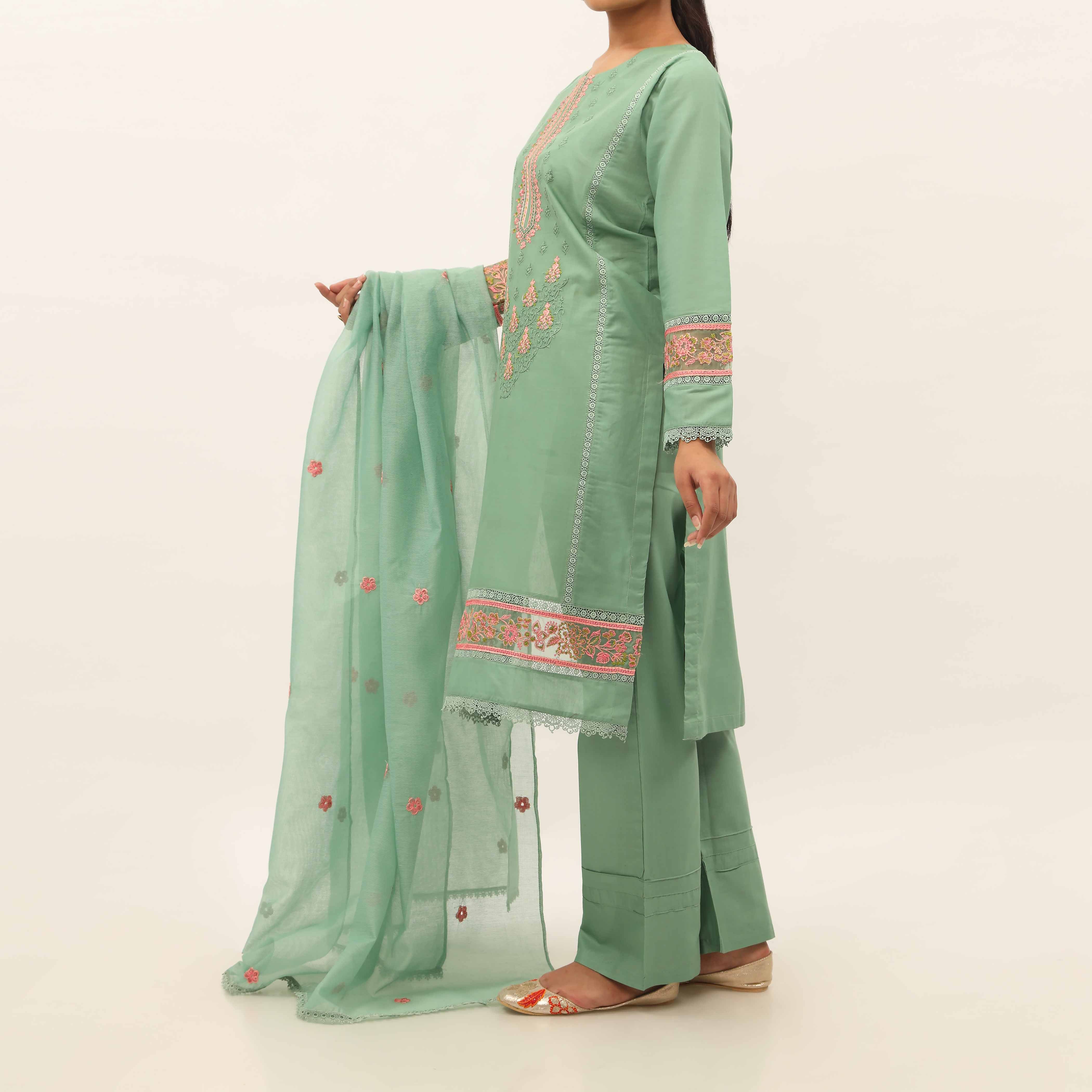 3PC- Embroidered Cambric Suit PS5215 - Image 3