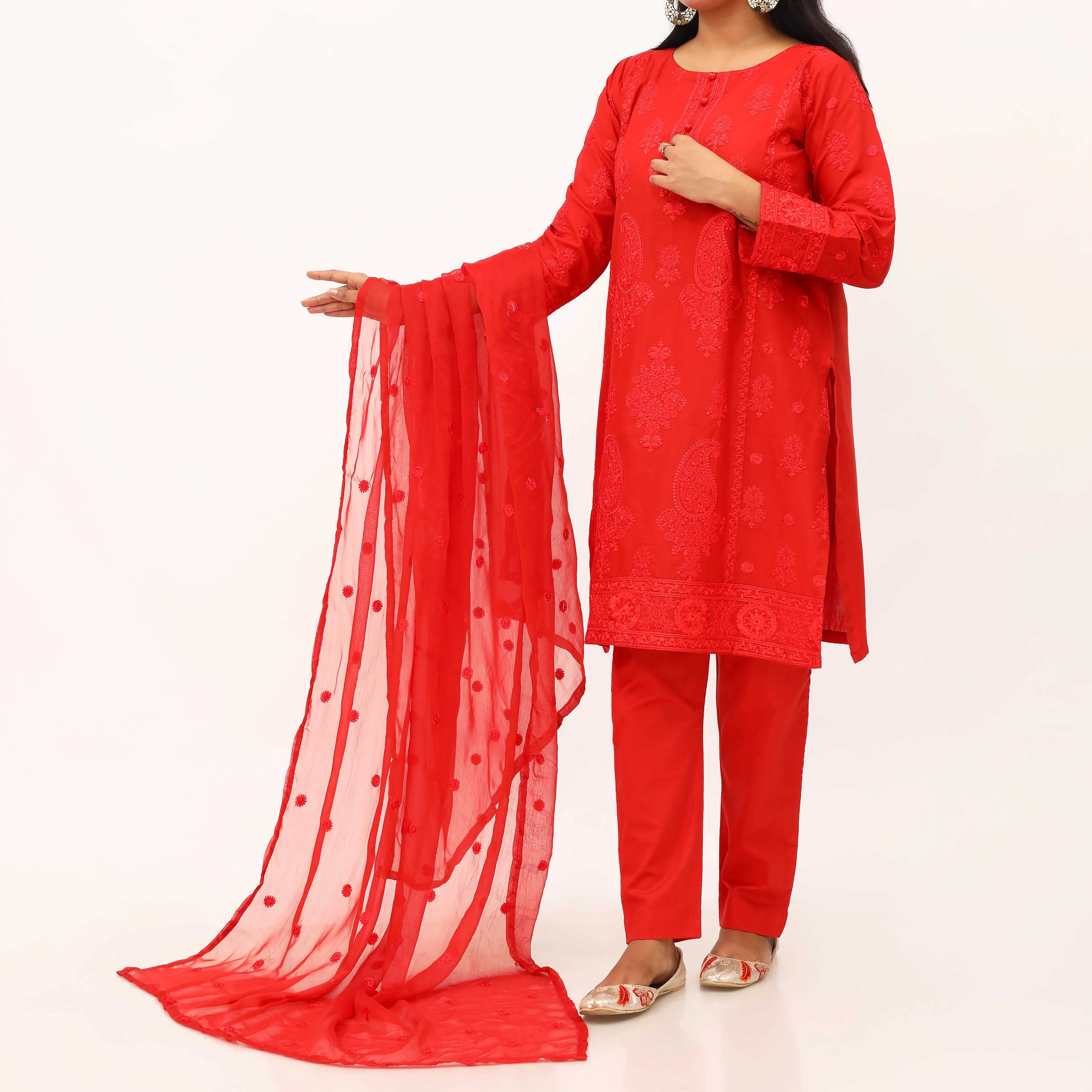 3PC- Embroidered Cambric Suit PS5268 - Image 3