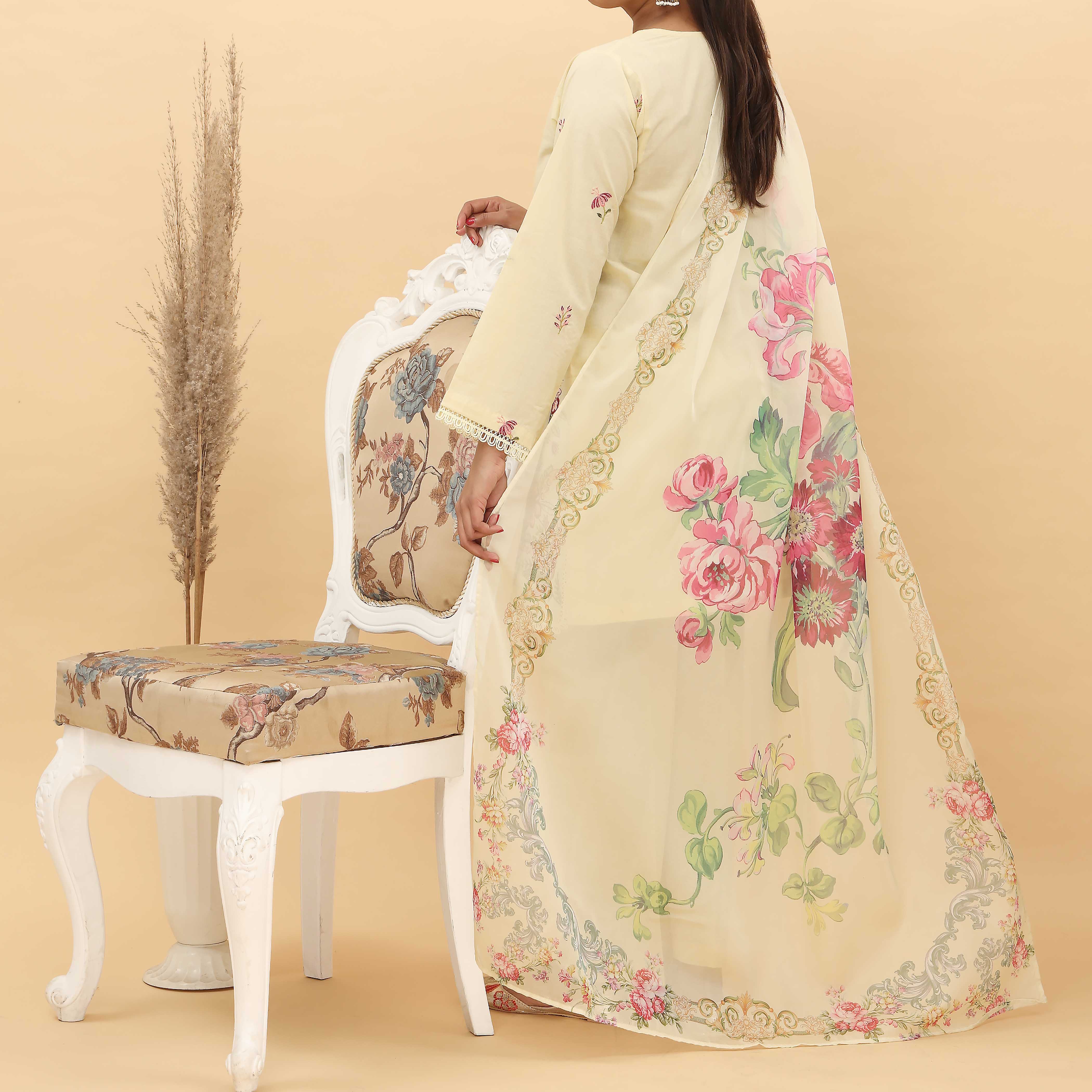 3PC- Embroidered Cotton Cambric Suit PS5006 - Image 3