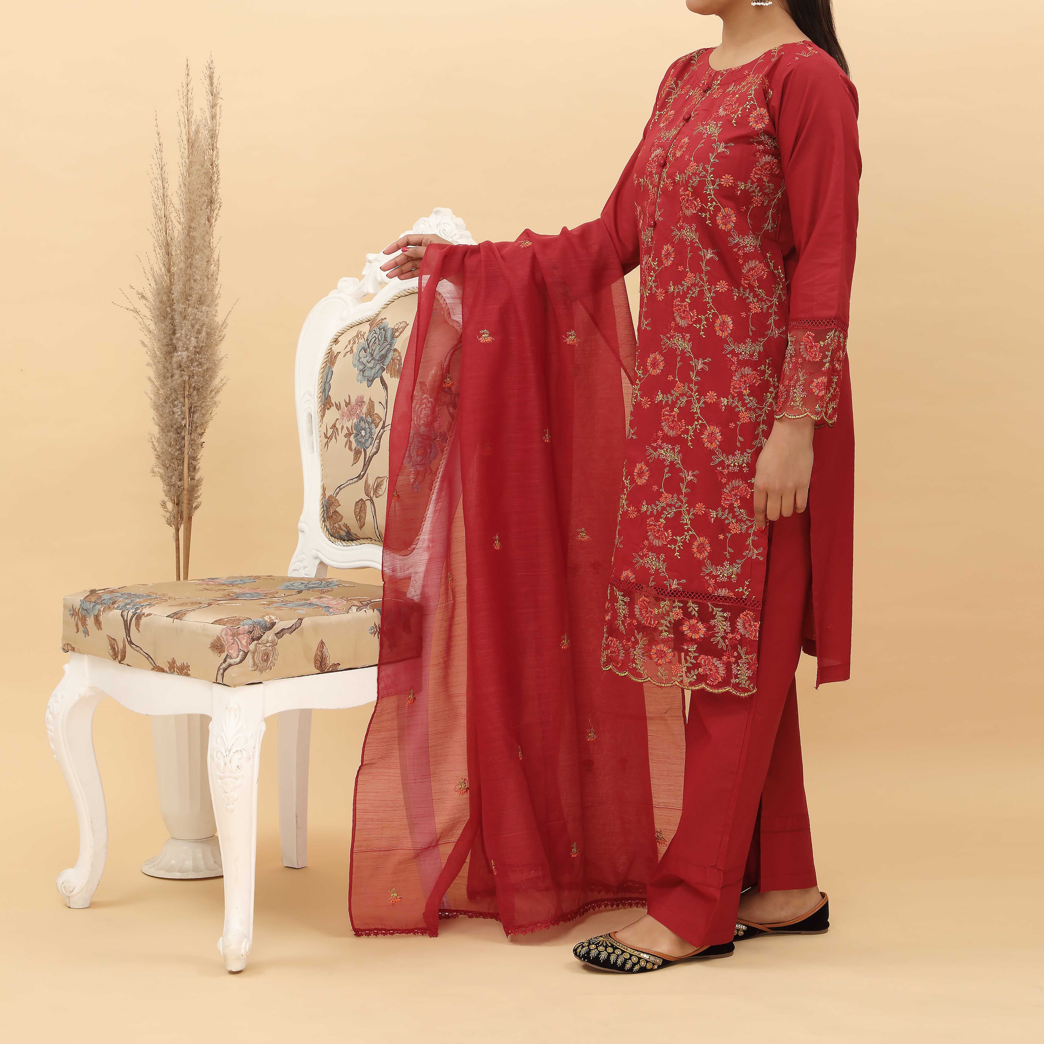 3PC- Embroidered Cotton Cambric Suit PS5151 - Image 2