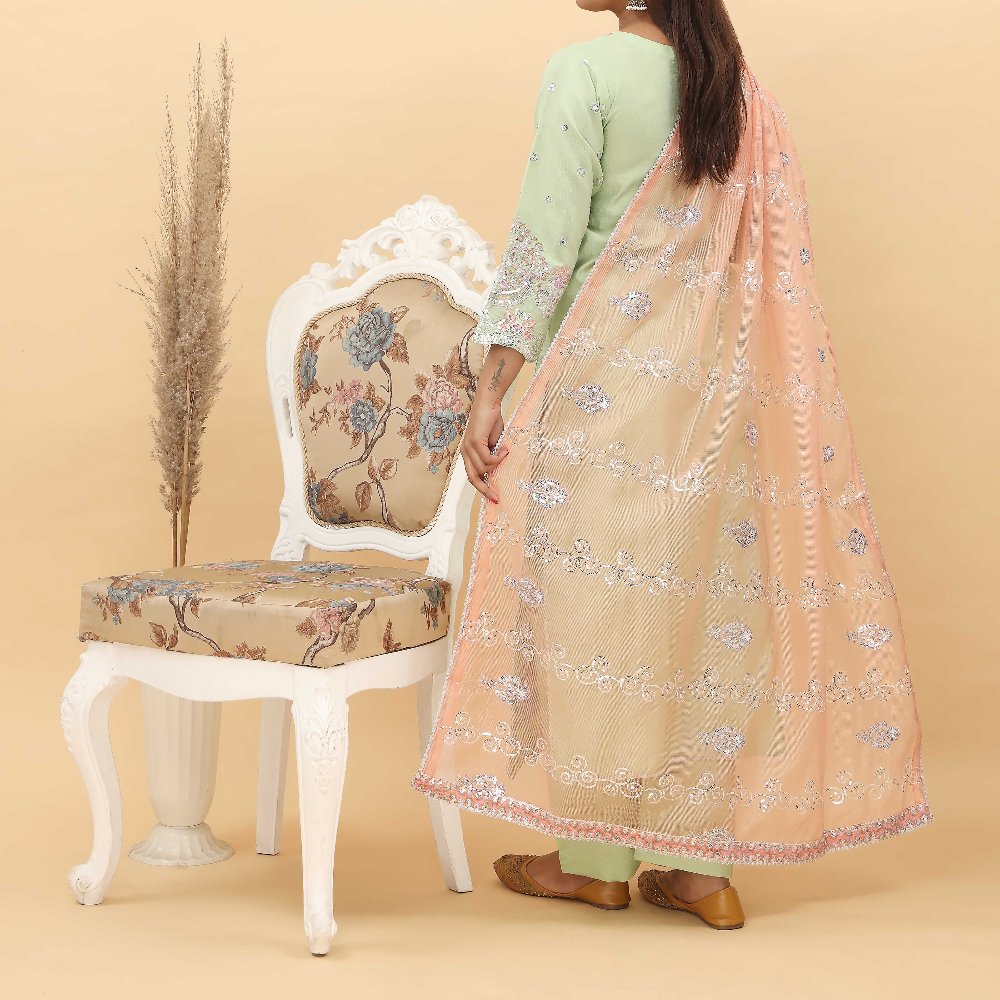 3PC- Embroidered Khadi Net Suit PF5024 - Image 3