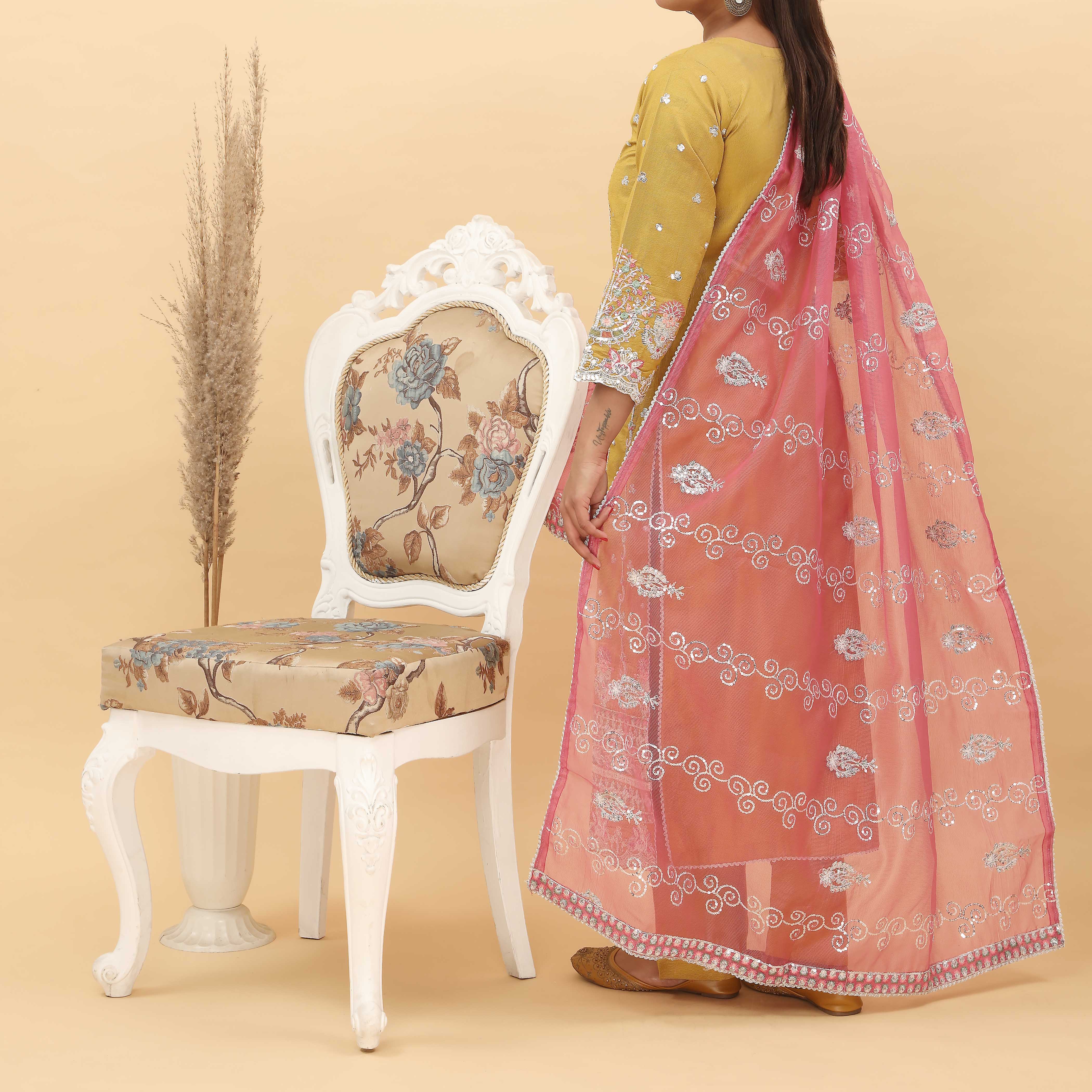 3PC- Embroidered Khadi Net Suit PF5025 - Image 3