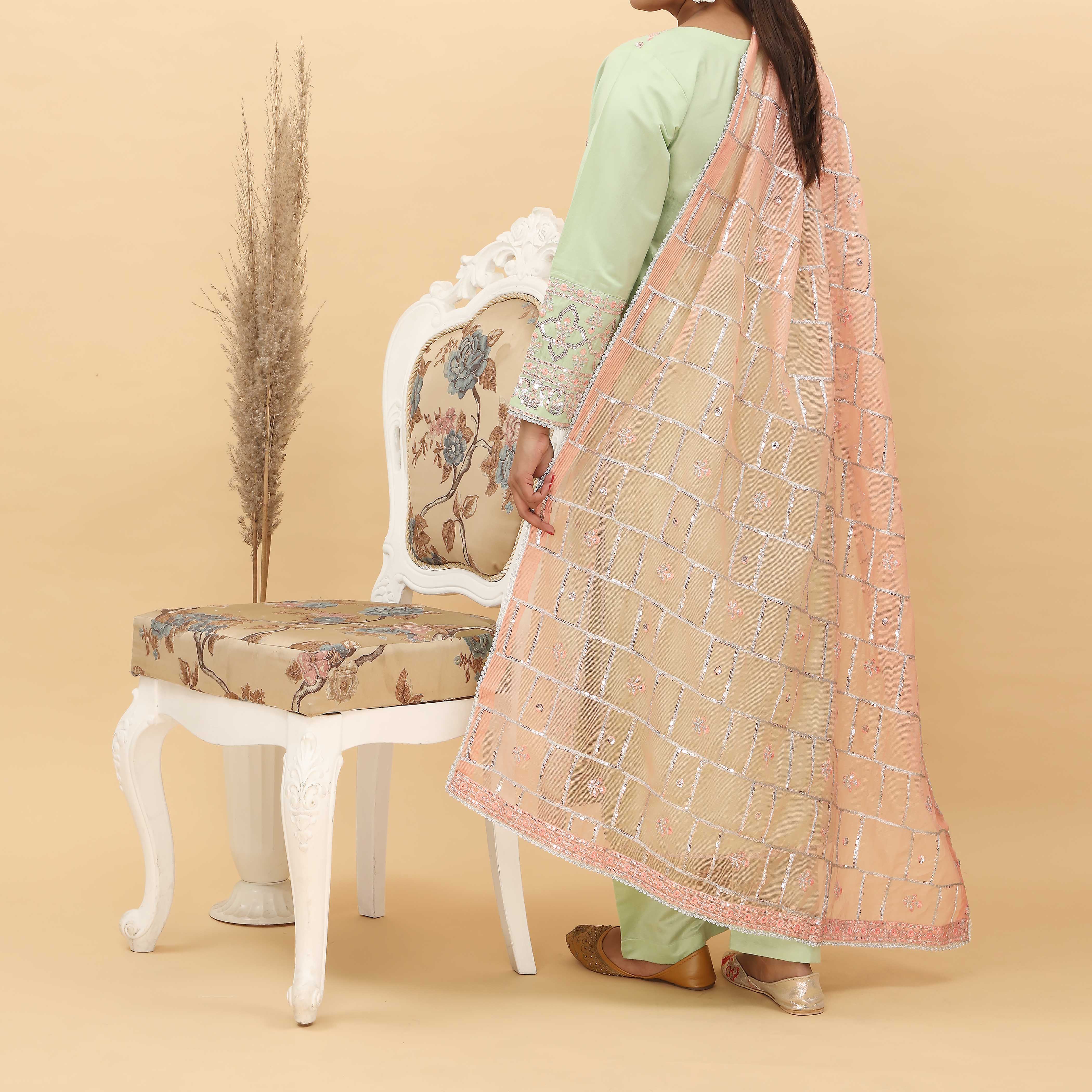3PC- Embroidered Khadi Net Suit PF5086 - Image 3