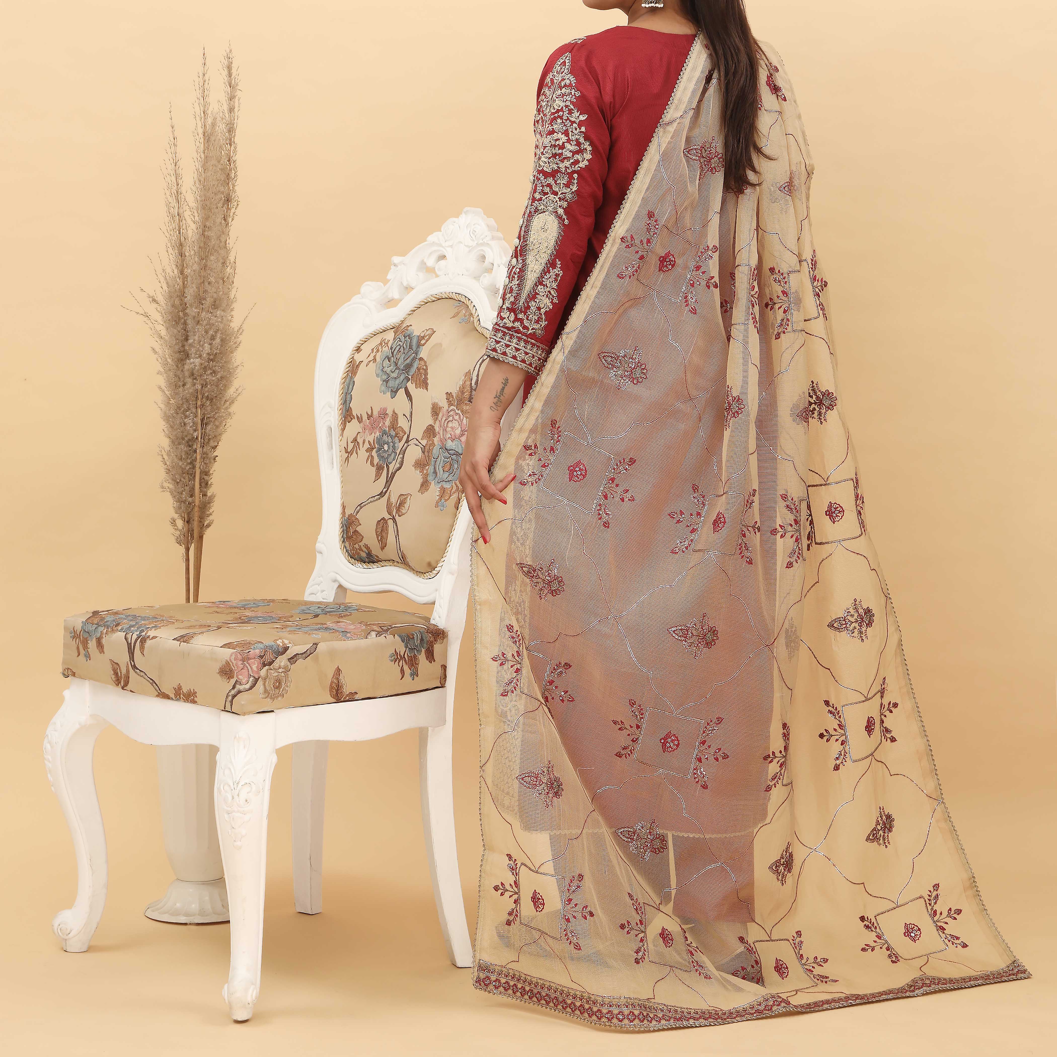 3PC- Embroidered Khadi Net Suit PF5096 - Image 4