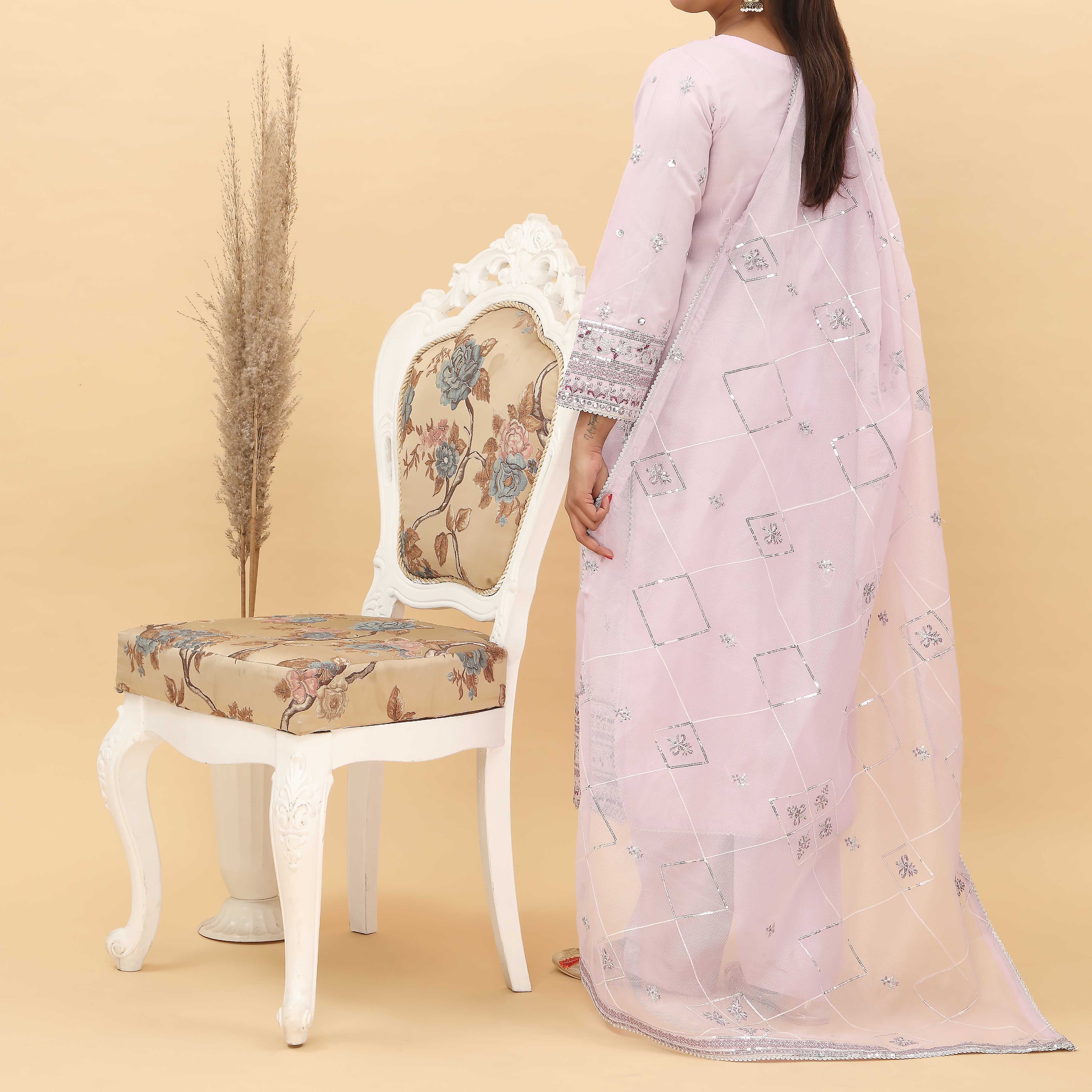 3PC- Embroidered Khadi Net Suit PF5116 - Image 3