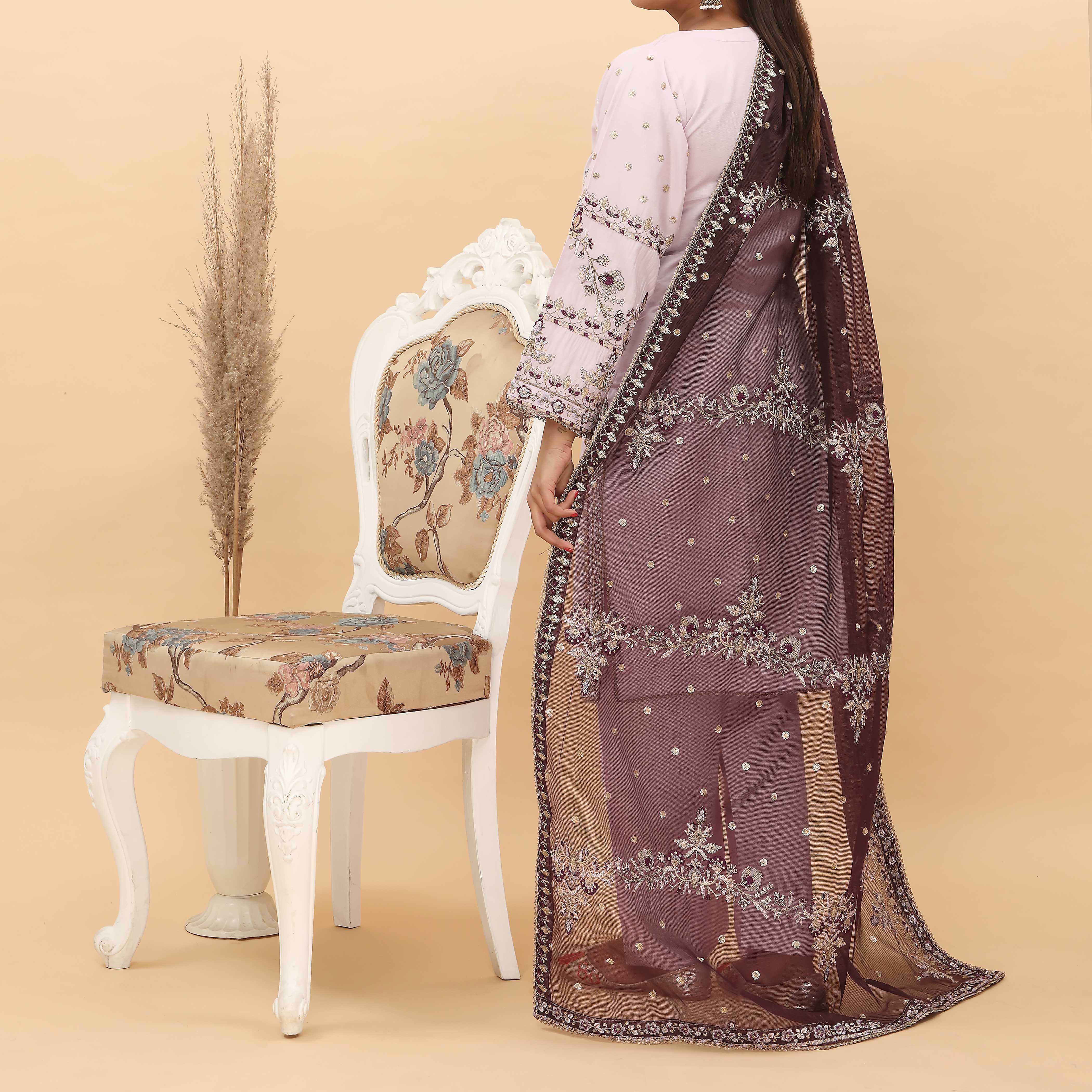 3PC- Embroidered Khadi Net Suit PF5124 - Image 4