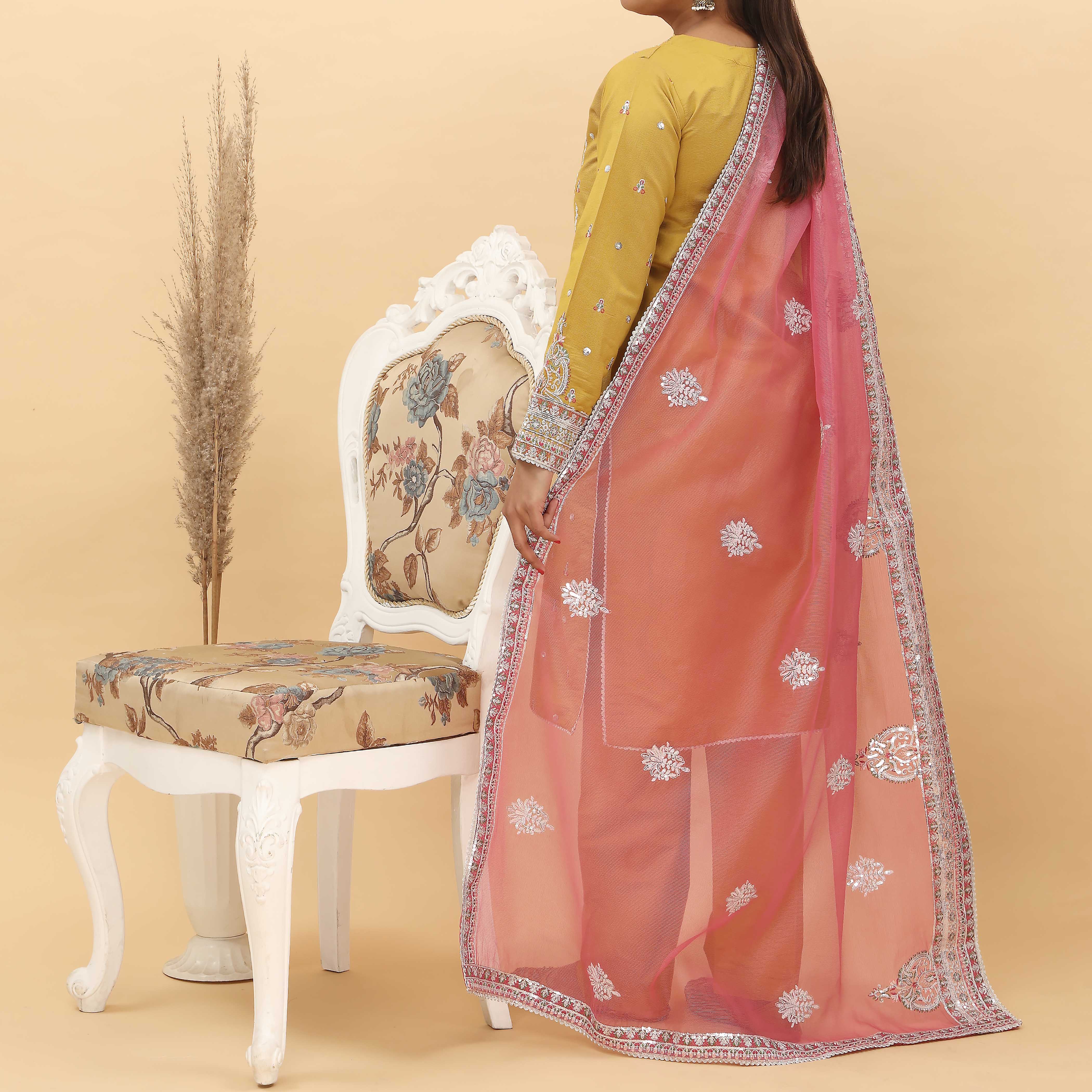 3PC- Embroidered Khadi Net Suit PF5129 - Image 3