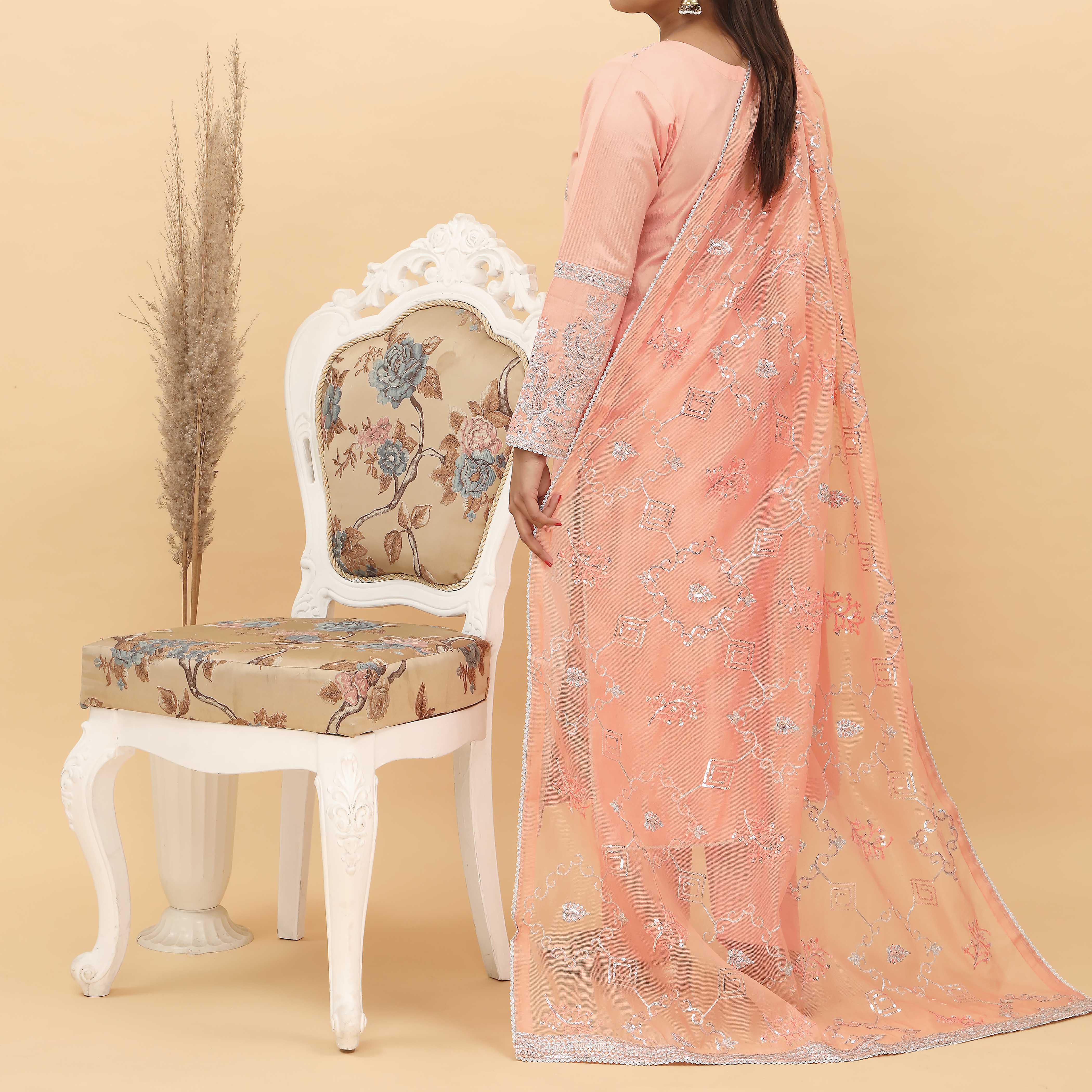 3PC- Embroidered Khadi Net Suit PF5130 - Image 3