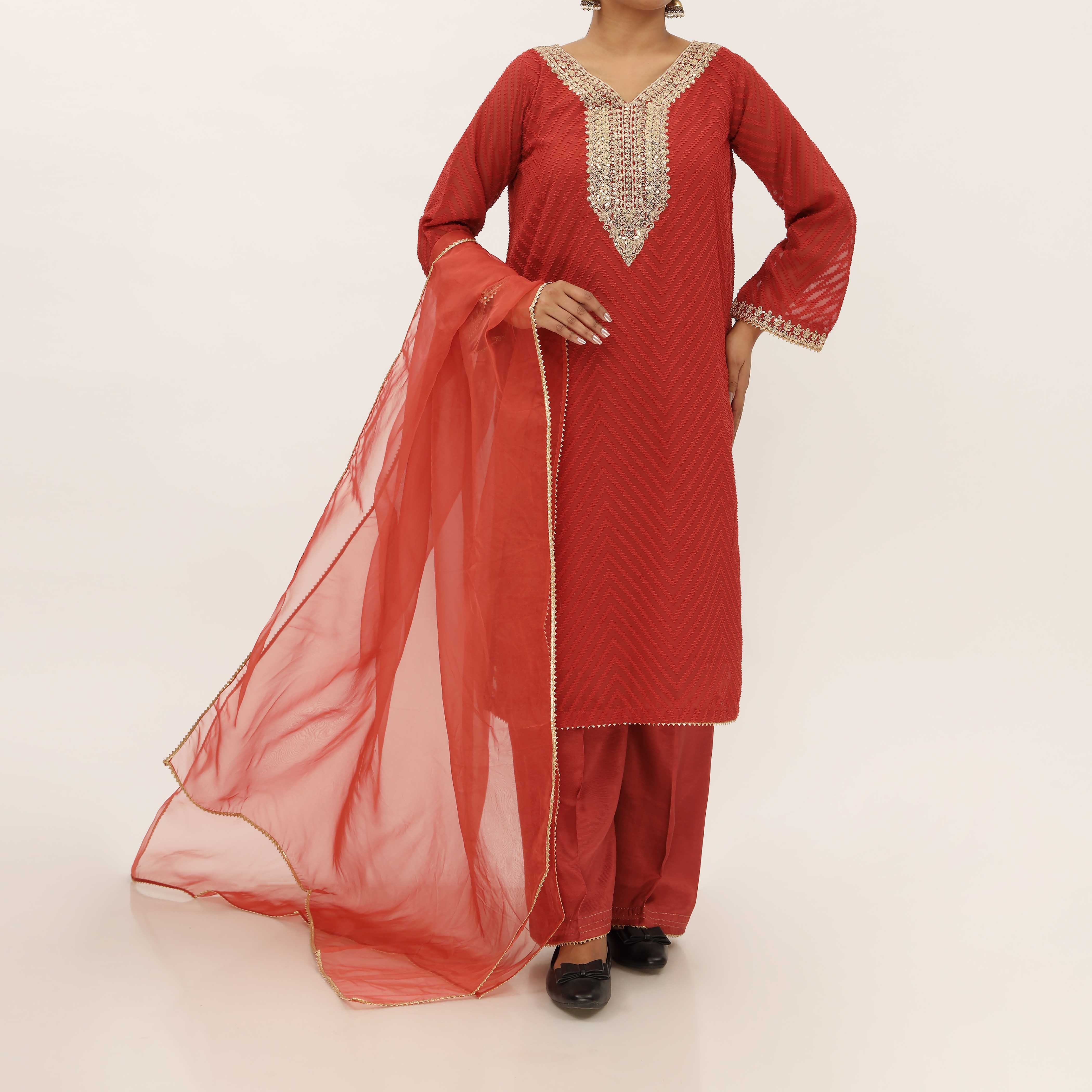 3PC- Georget Broshia Chiffon Suit PS5298 - Image 2