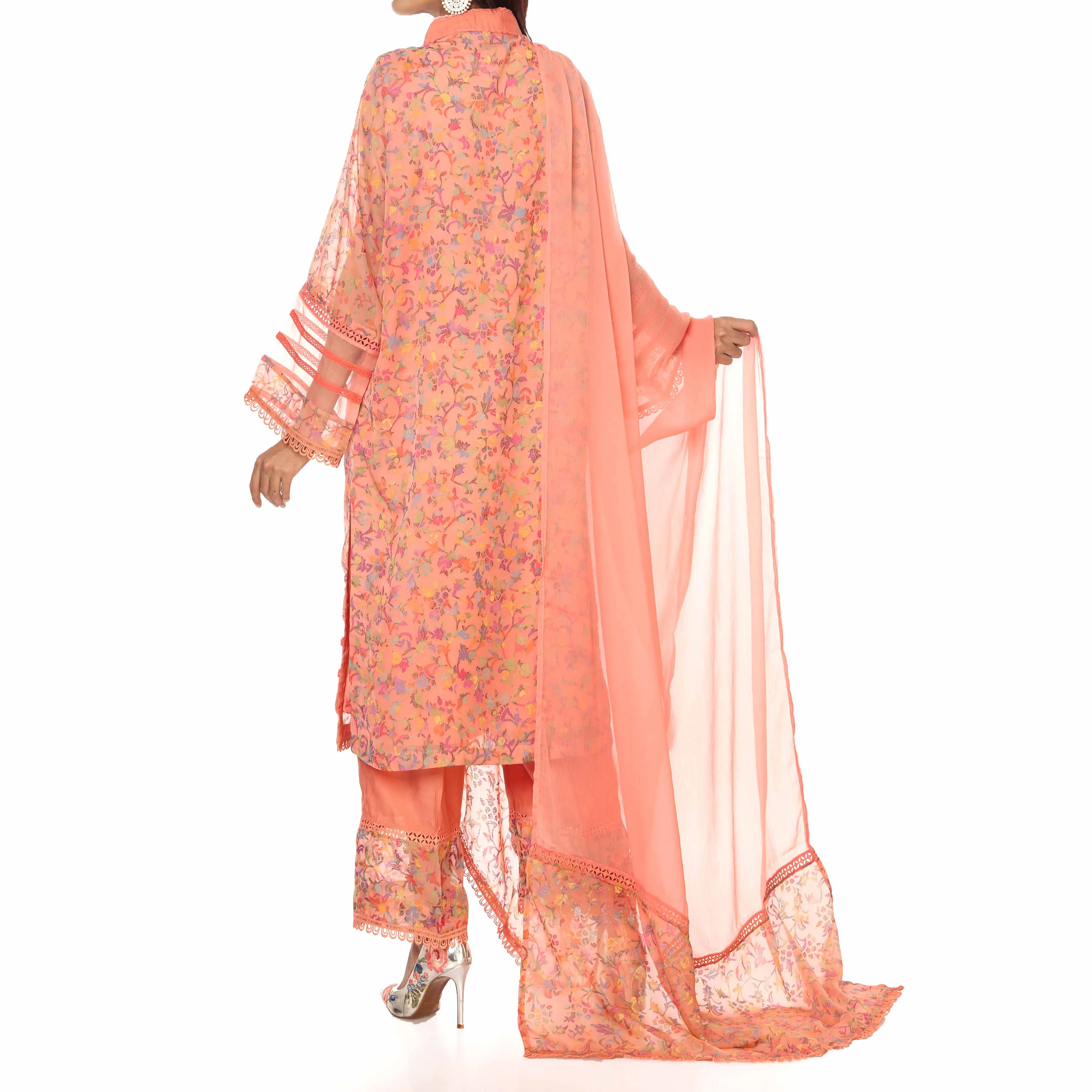 3PC- Georget Embellished Shirt with Chiffion Dupatta & Raw Silk Trousers PW2253 - Image 3