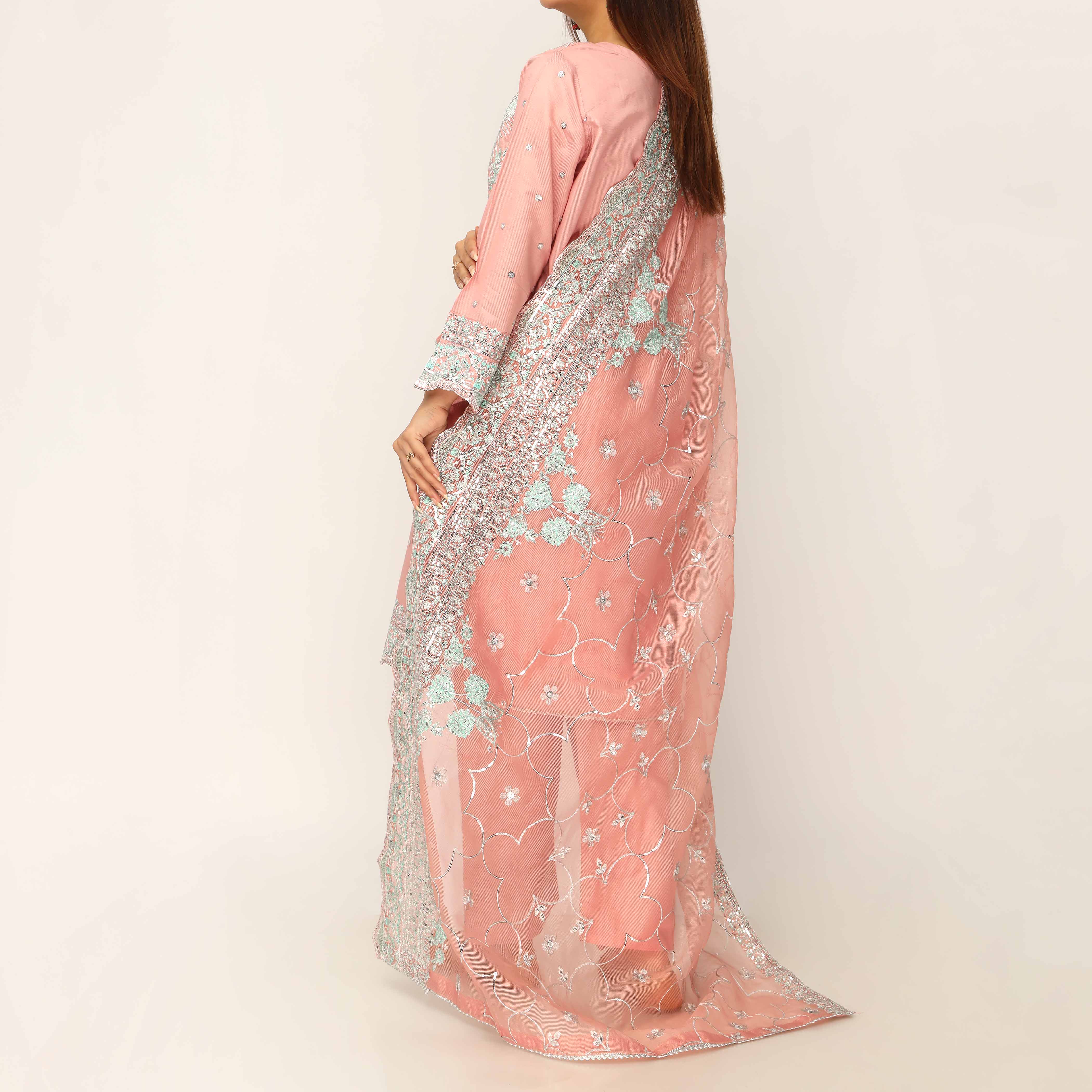 3PC- Khaddi Net Embellished Suit PF5015 - Image 4