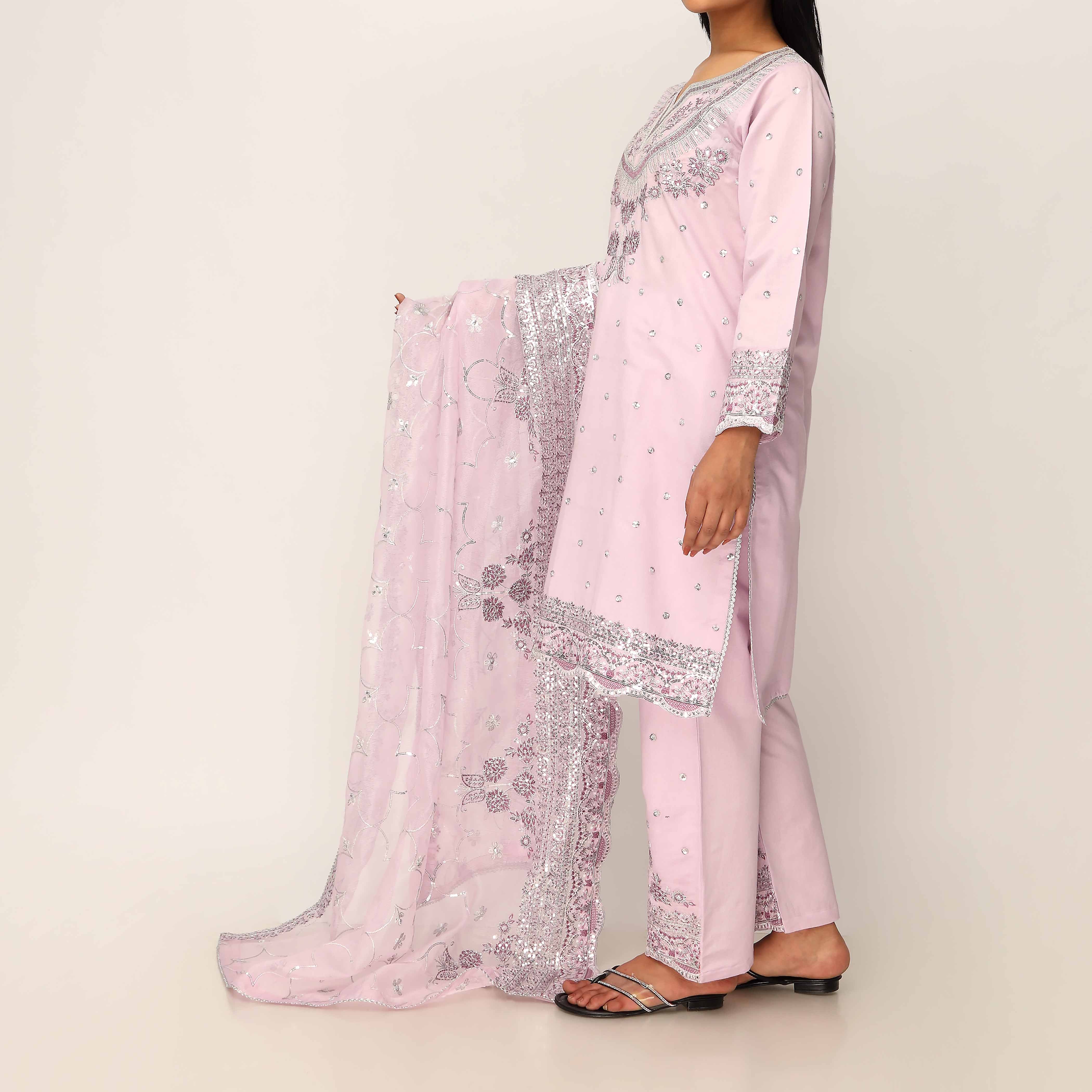 3PC- Khaddi Net Embellished Suit PF5016 - Image 3