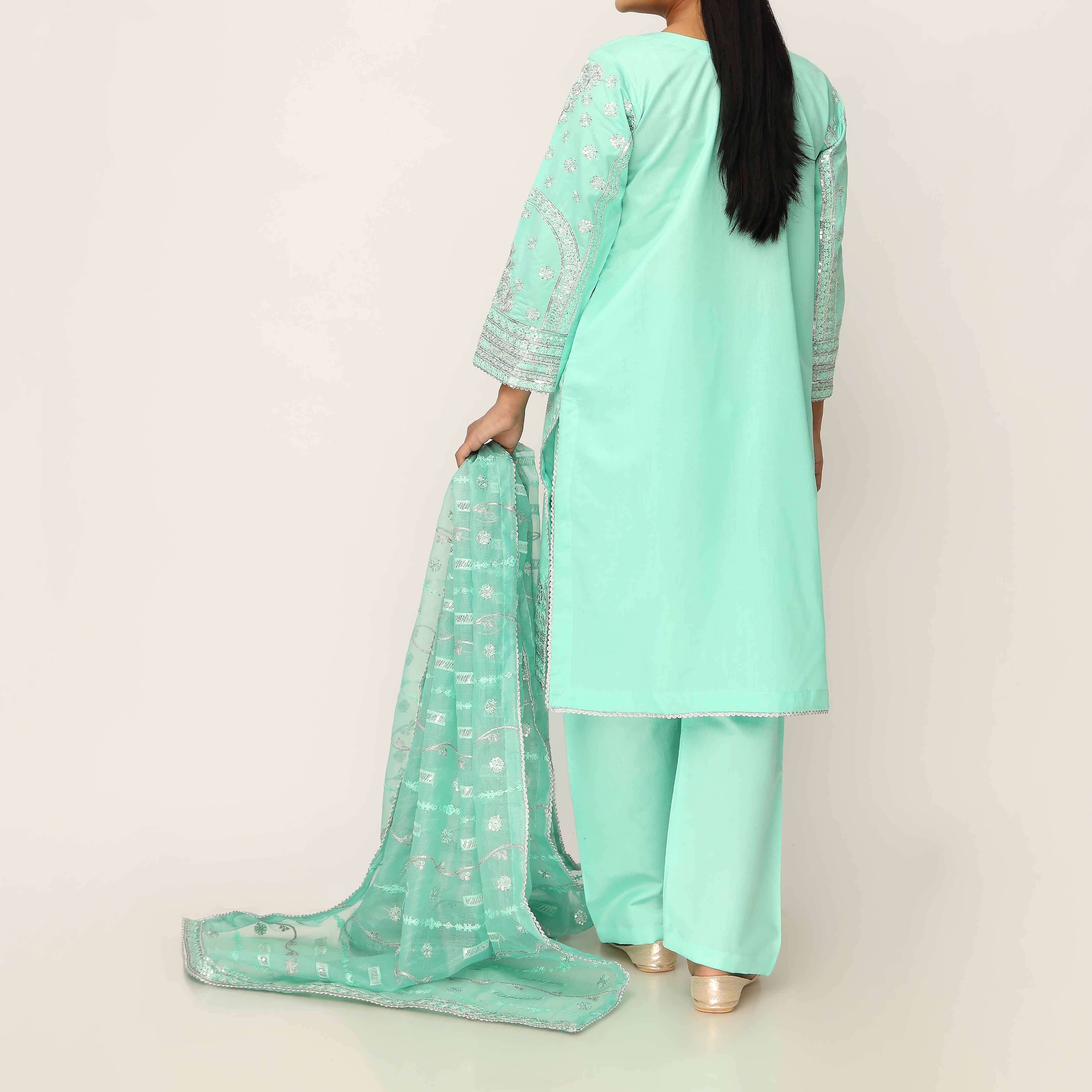 3PC- Khaddi Net Embellished Suit PF5042 - Image 4