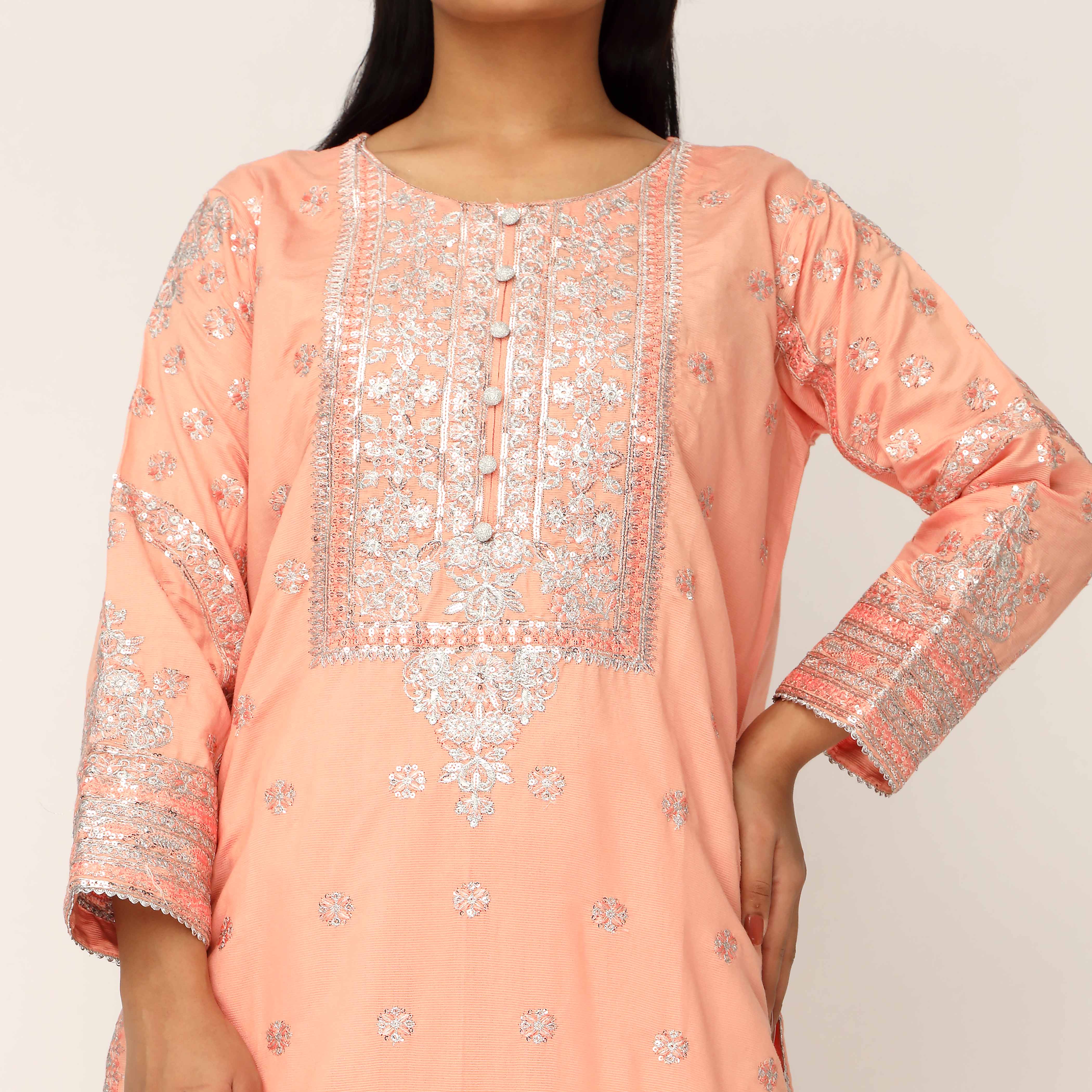 3PC- Khaddi Net Embellished Suit PF5043 - Image 2