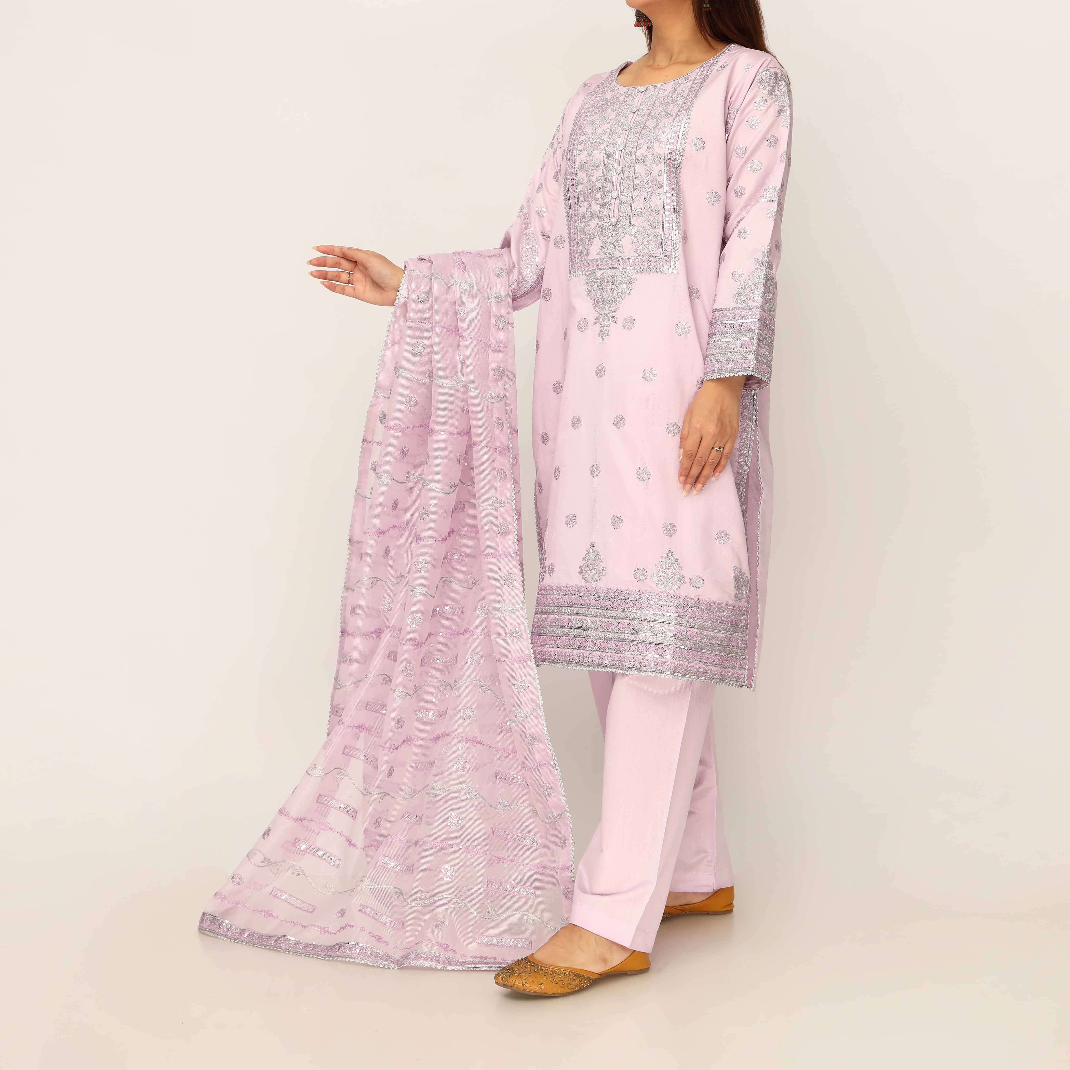 3PC- Khaddi Net Embellished Suit PF5044 - Image 3