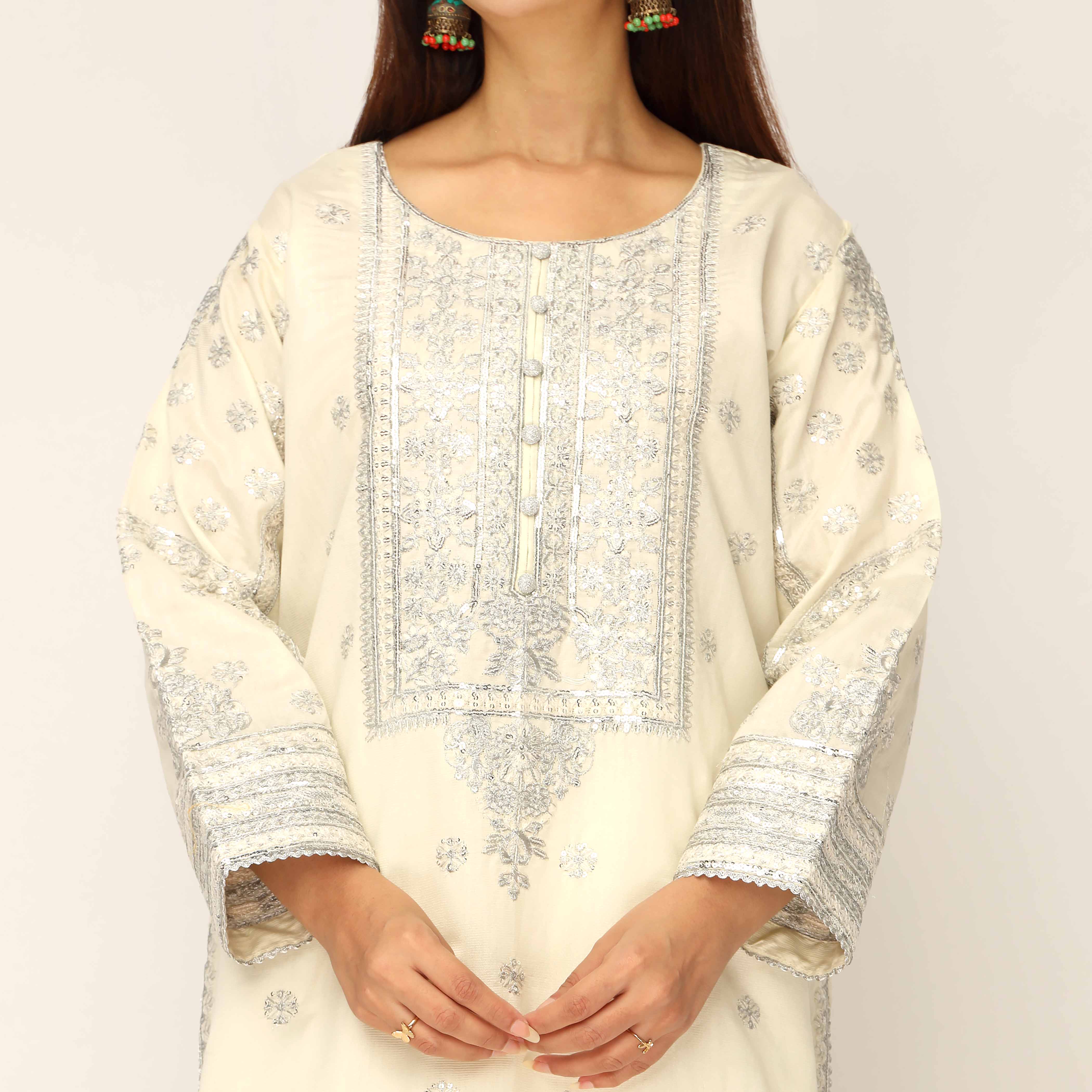 3PC- Khaddi Net Embellished Suit PF5045 - Image 2