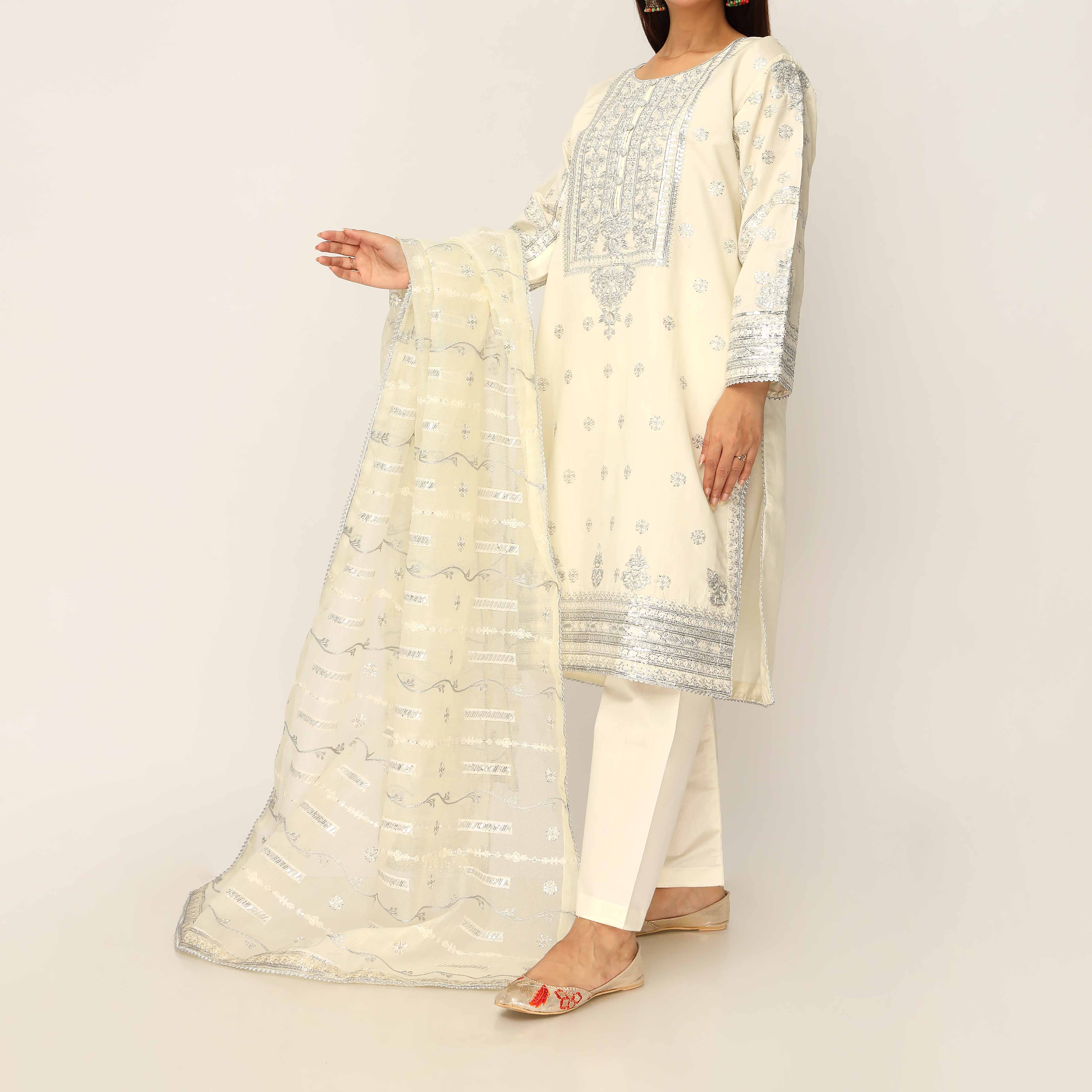 3PC- Khaddi Net Embellished Suit PF5045 - Image 3