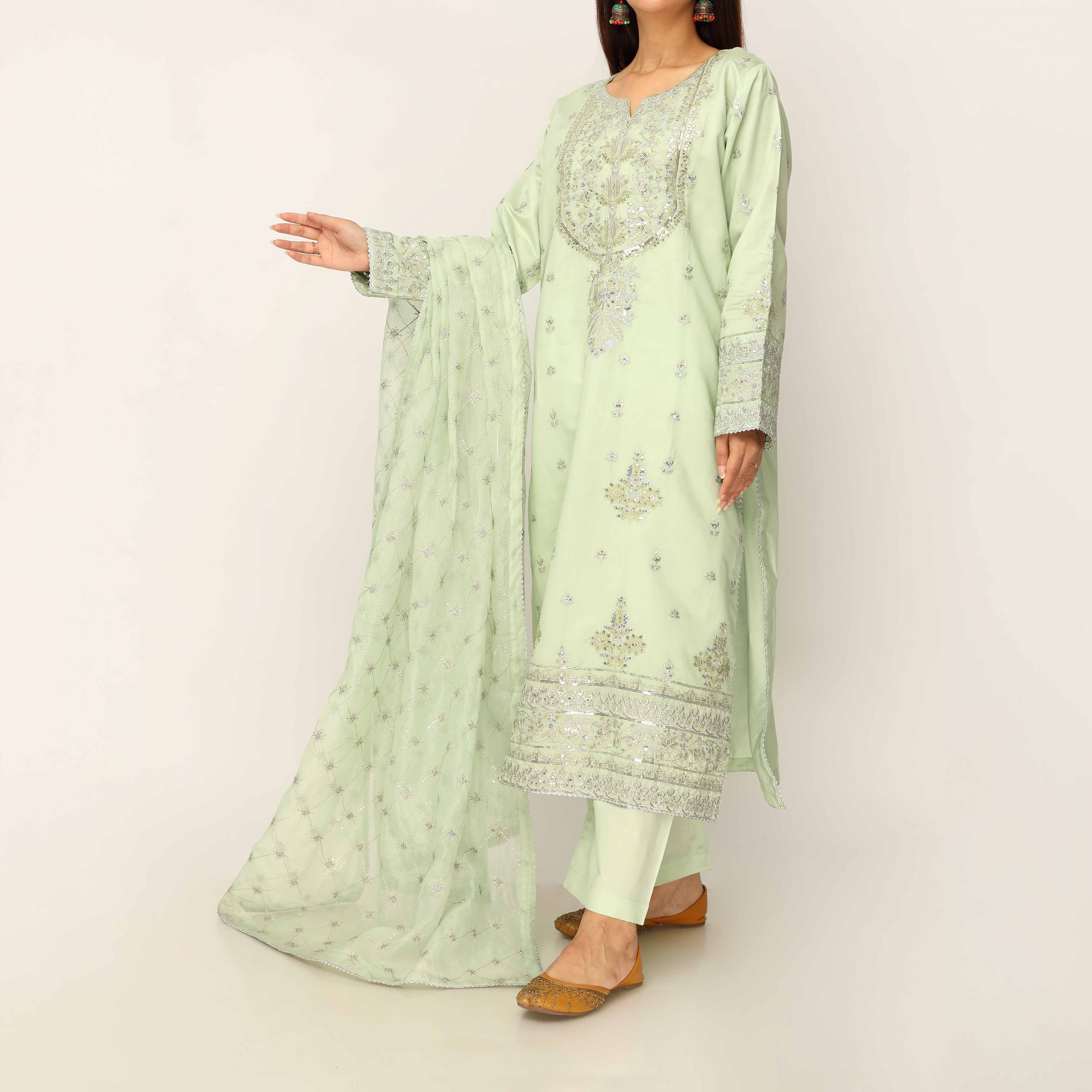 3PC- Khaddi Net Embellished Suit PF5133 - Image 3